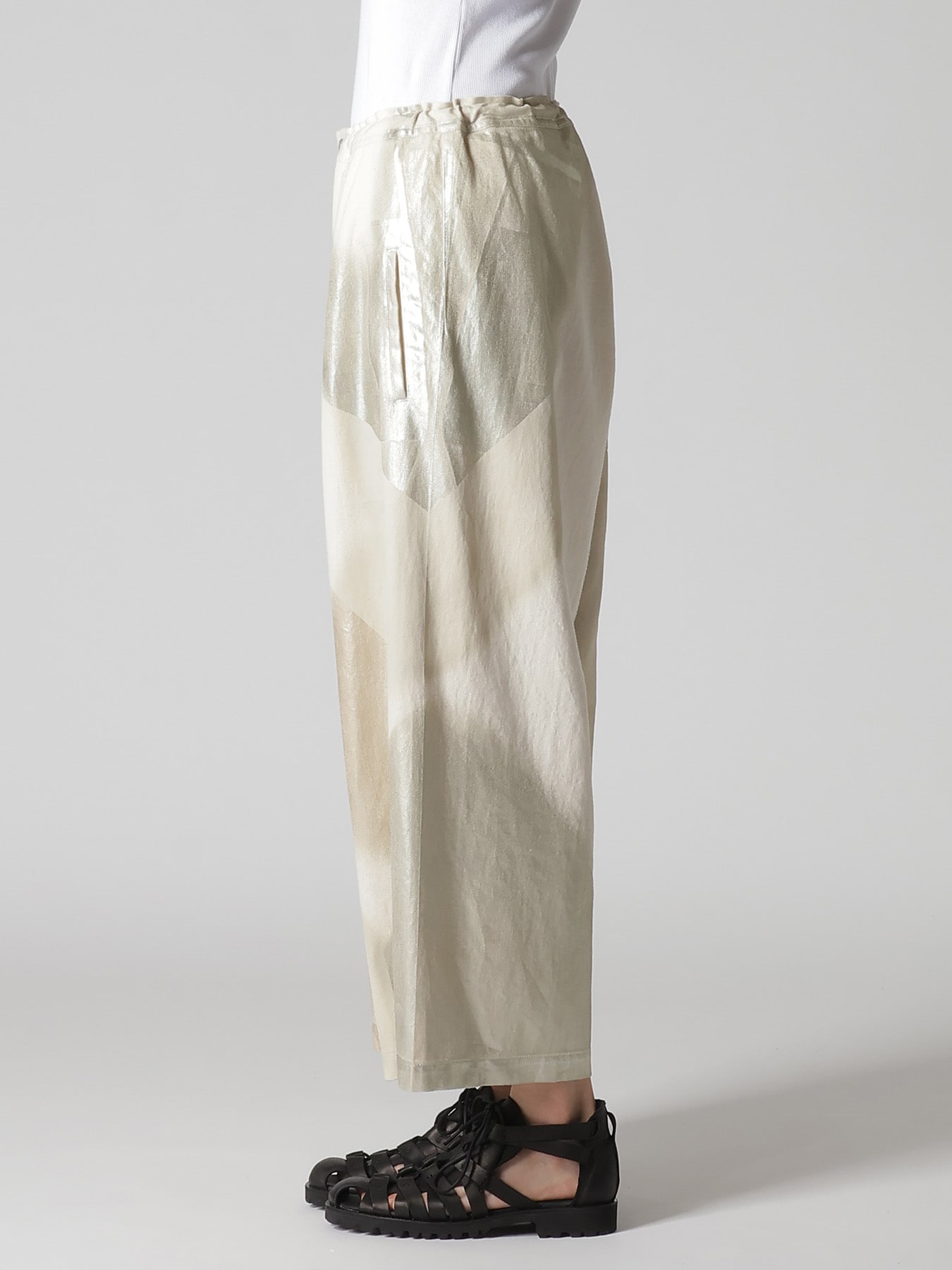 8OZ DENIM FOIL PRINT FRONT TUCK WIDE PANTS