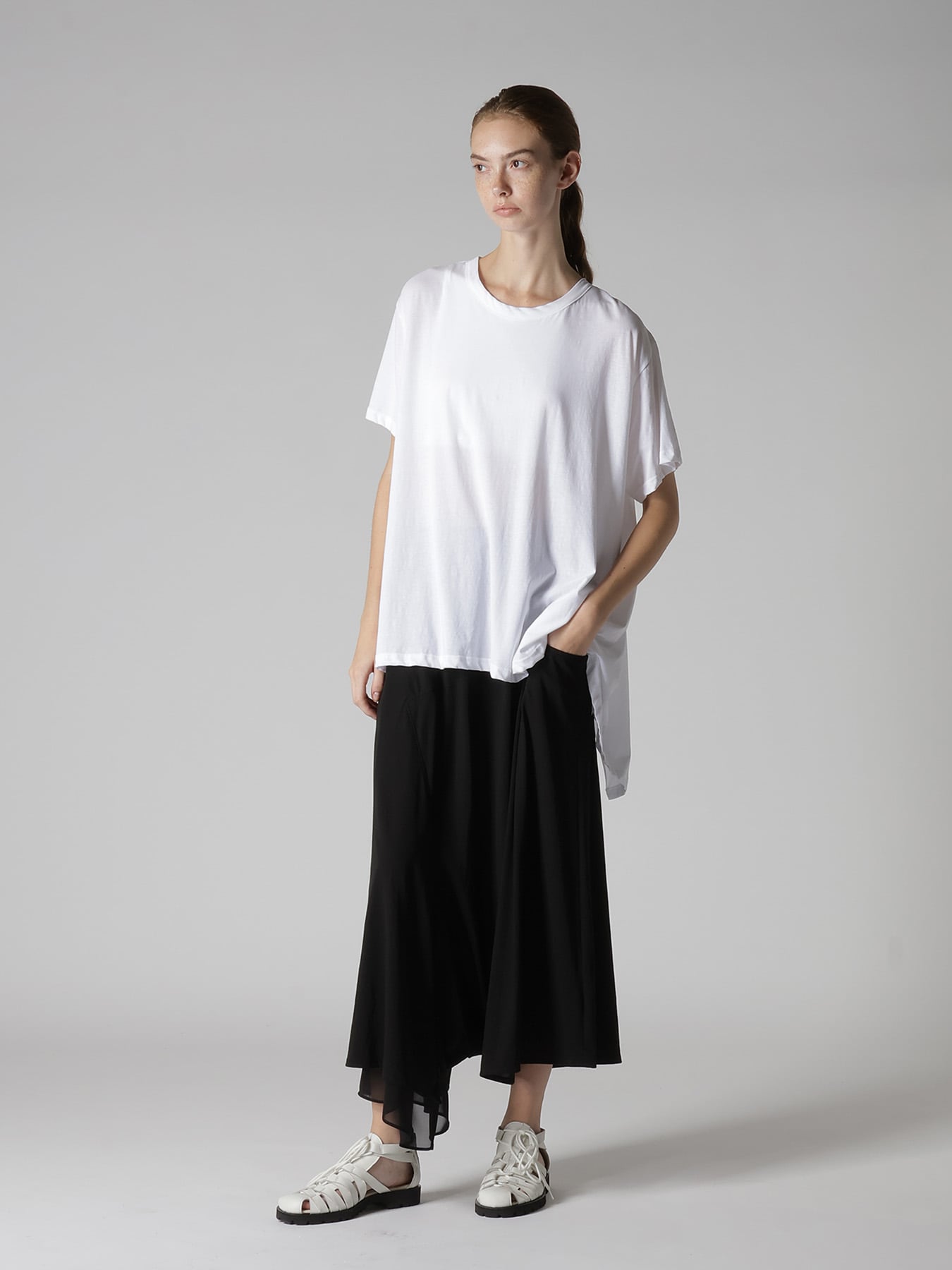 COTTON HARD TWISTED JERSEY ASYMMETRIC PANTS