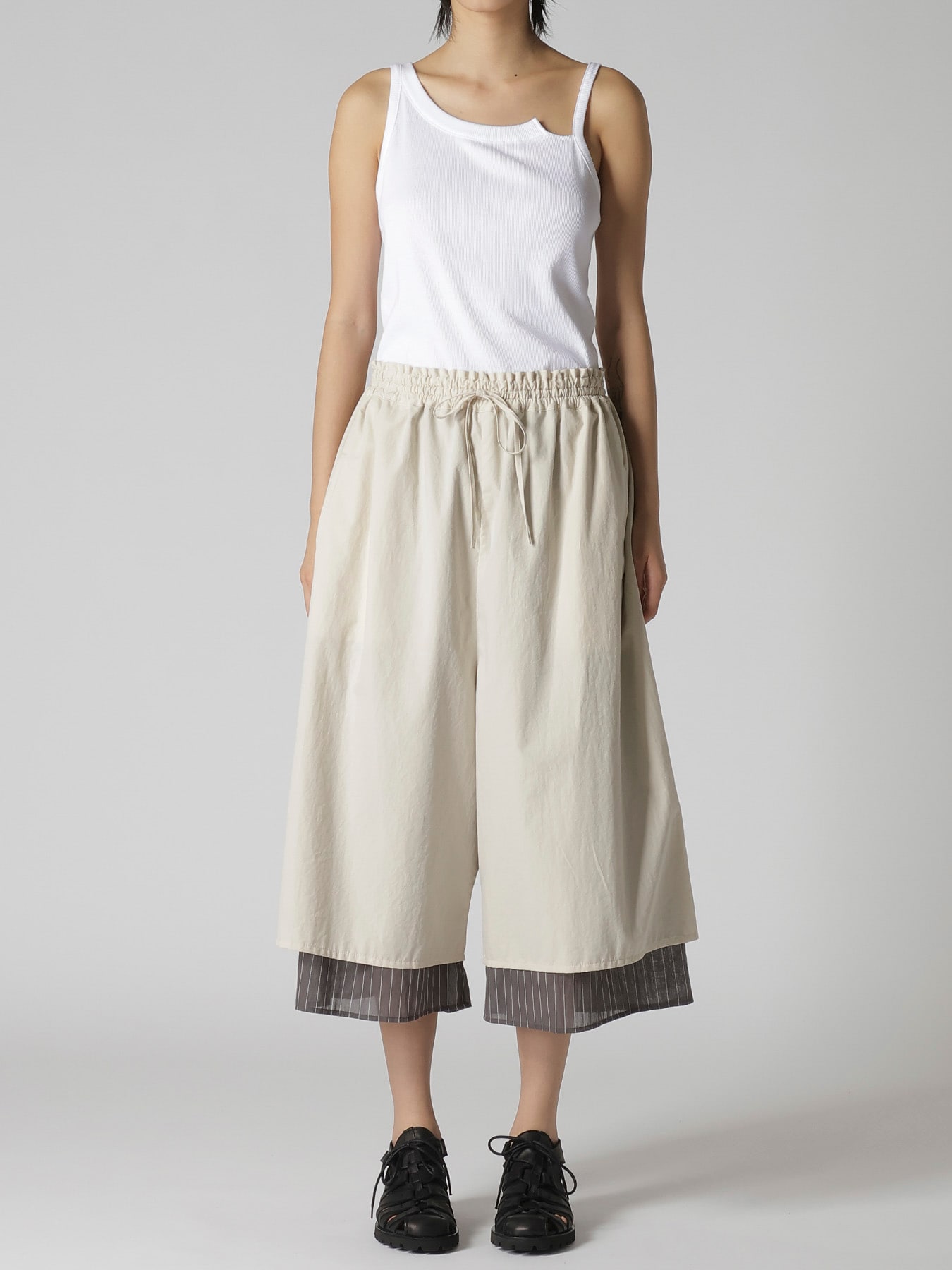 COTTON BROAD GATHERE DOUBLE PANTS(S Beige): Y's｜THE SHOP YOHJI