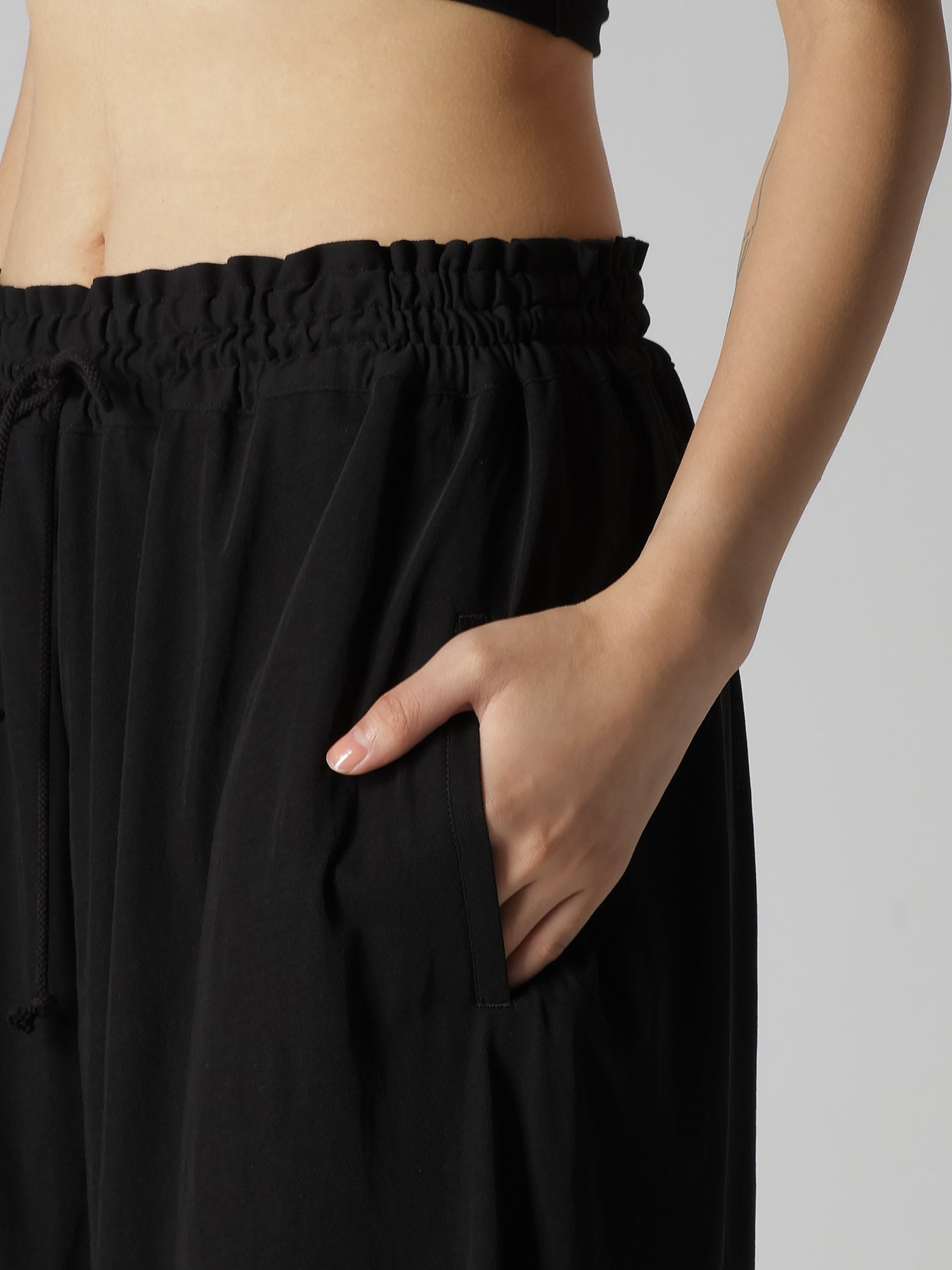 COTTON HARD TWISTED JERSEY GATHERED DOUBLE PANTS