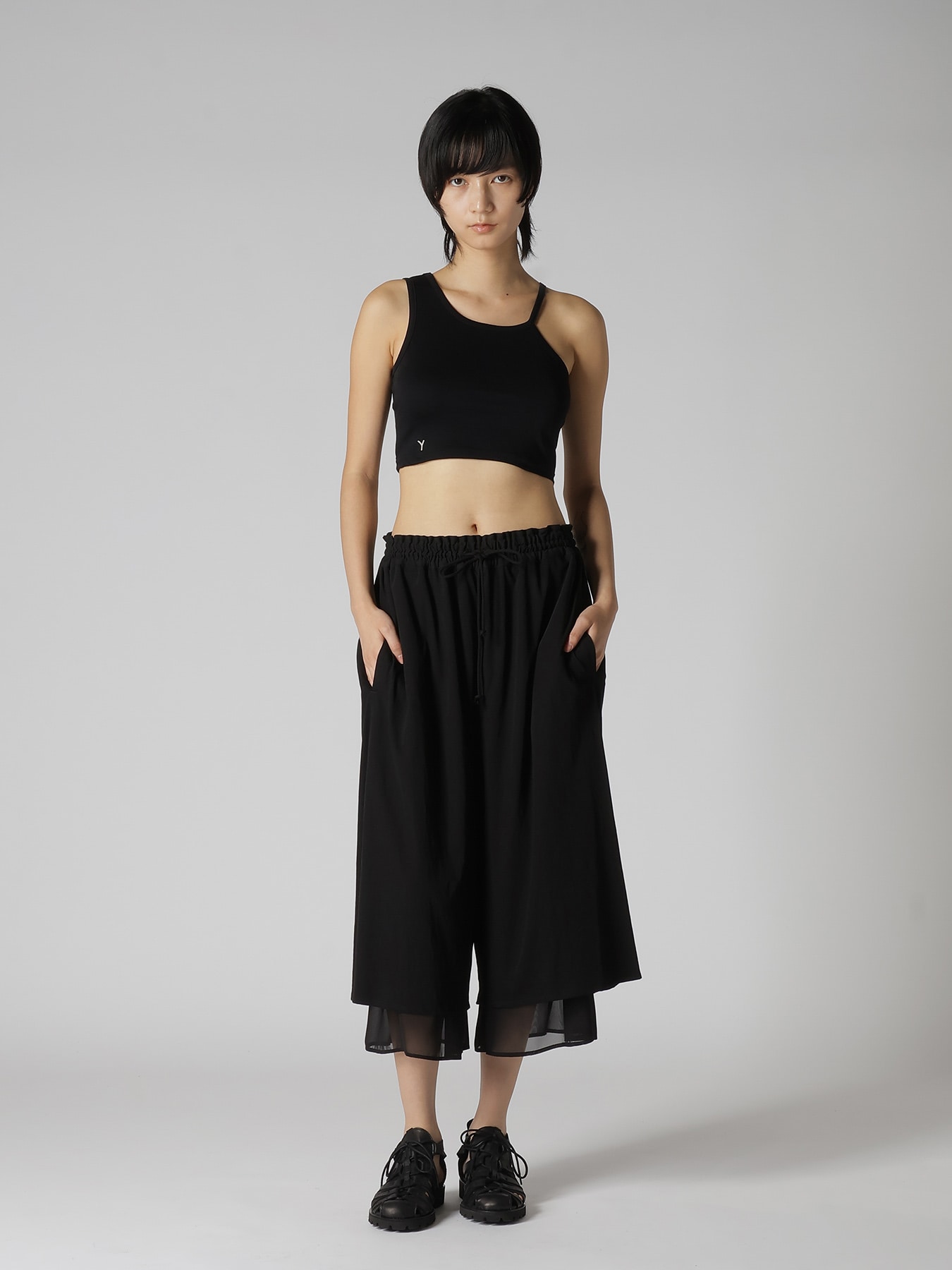 COTTON HARD TWISTED JERSEY GATHERED DOUBLE PANTS