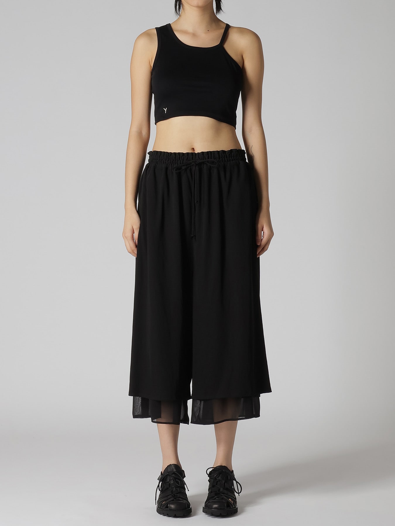 COTTON HARD TWISTED JERSEY GATHERED DOUBLE PANTS