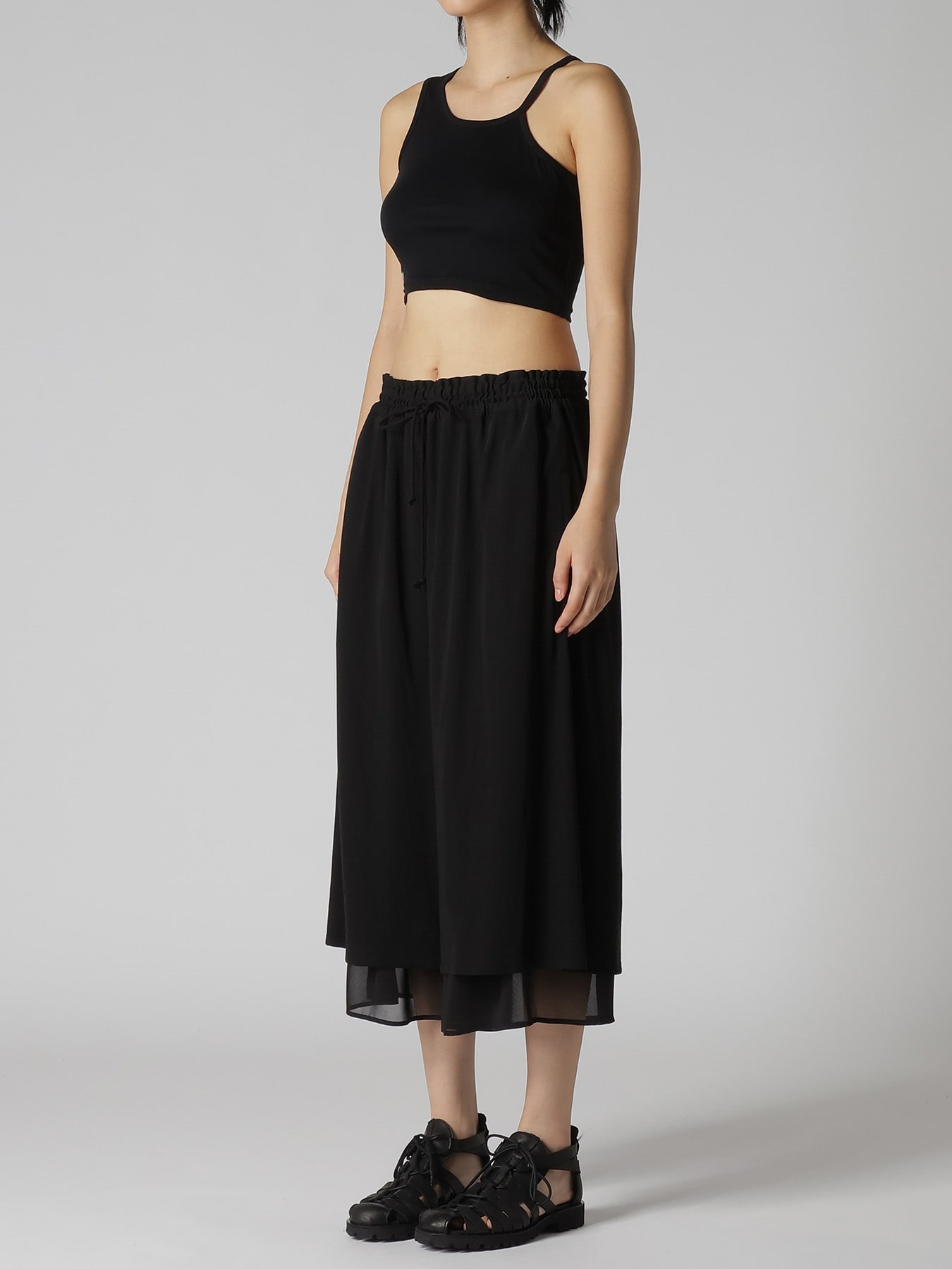 COTTON HARD TWISTED JERSEY GATHERED DOUBLE PANTS