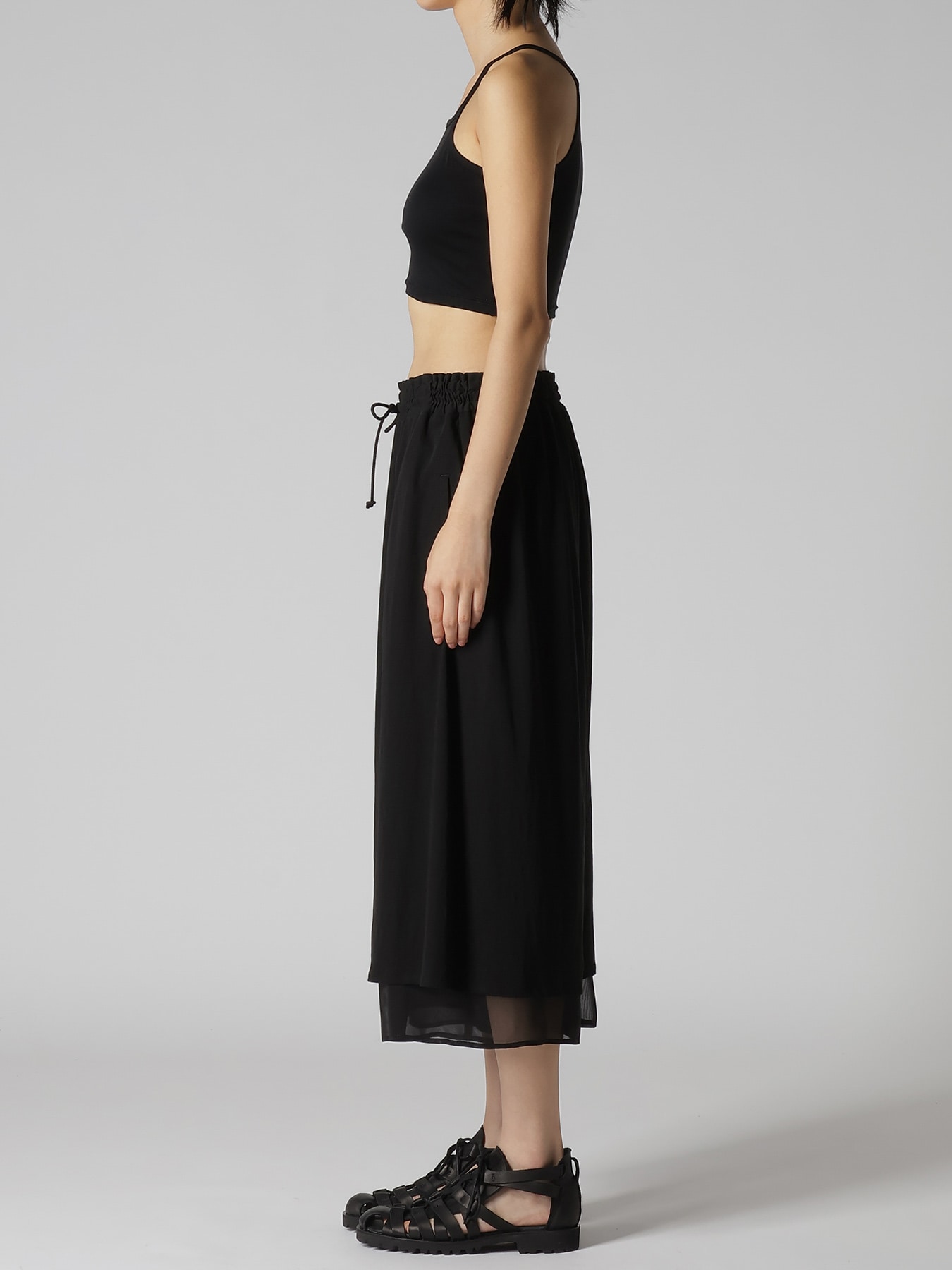 COTTON HARD TWISTED JERSEY GATHERED DOUBLE PANTS