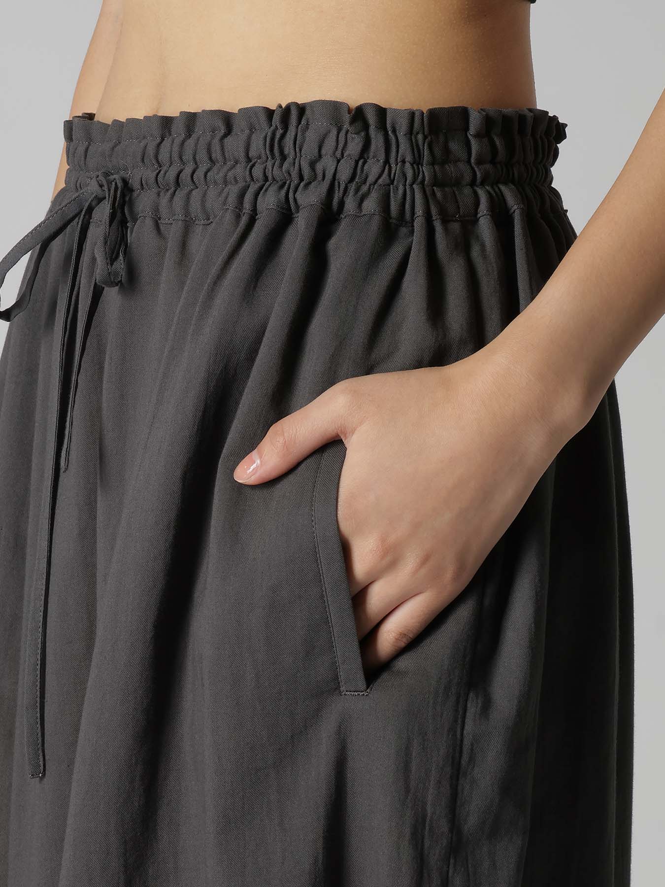 COTTON VOILE VIYELLA ASYMMETRIC GATHERED PANTS