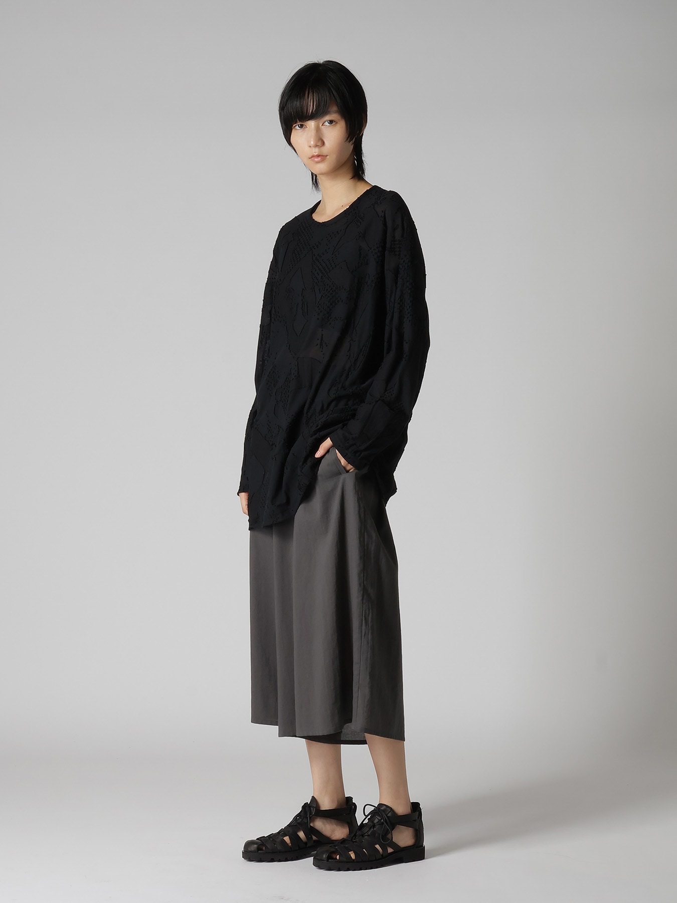 COTTON VOILE VIYELLA ASYMMETRIC GATHERED PANTS