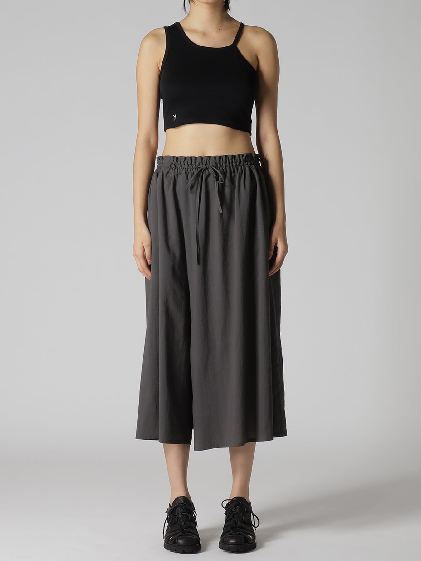 COTTON VOILE VIYELLA ASYMMETRIC GATHERED PANTS