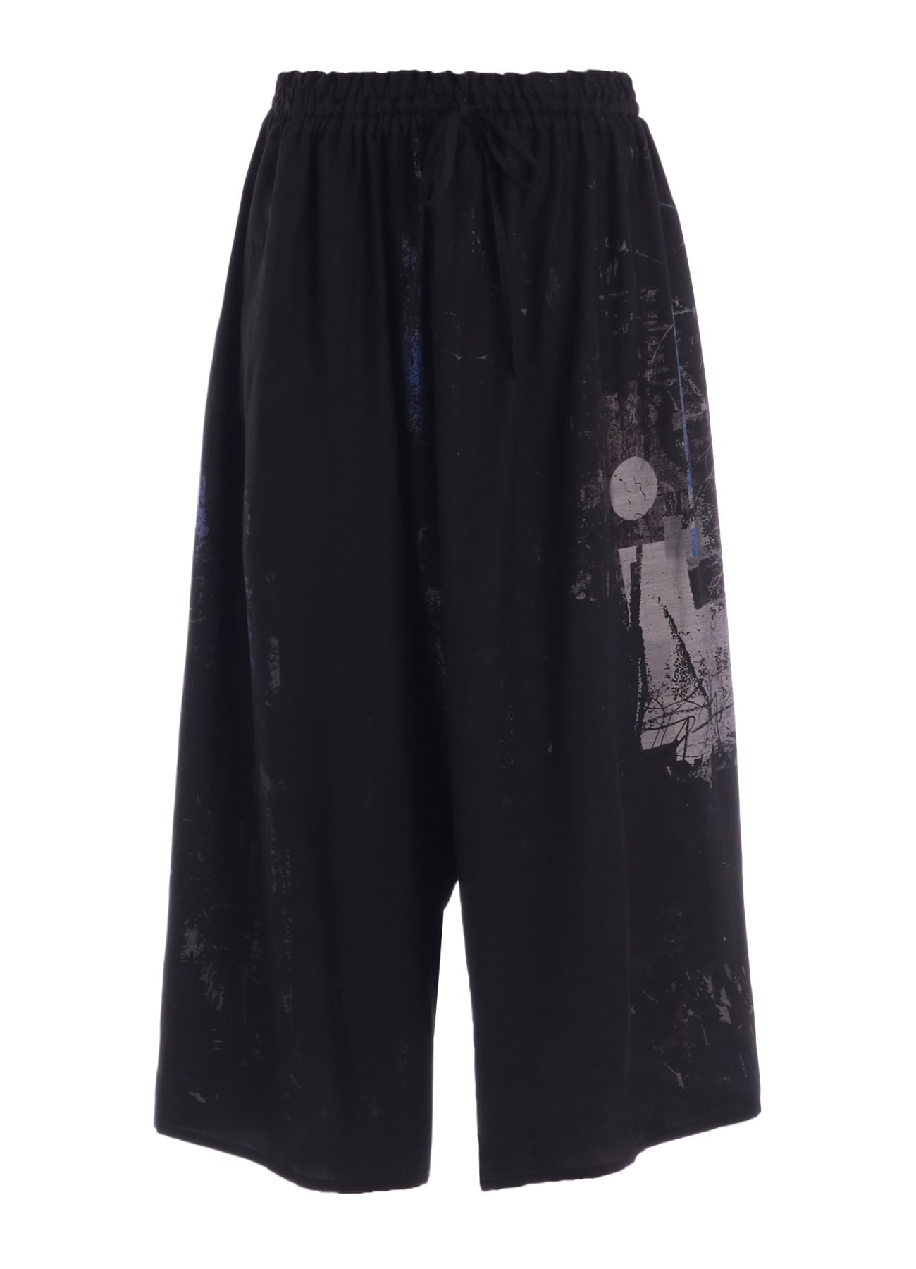 CUPRO/DUNGAREE ASYMMETRIC GATHERED PANTS