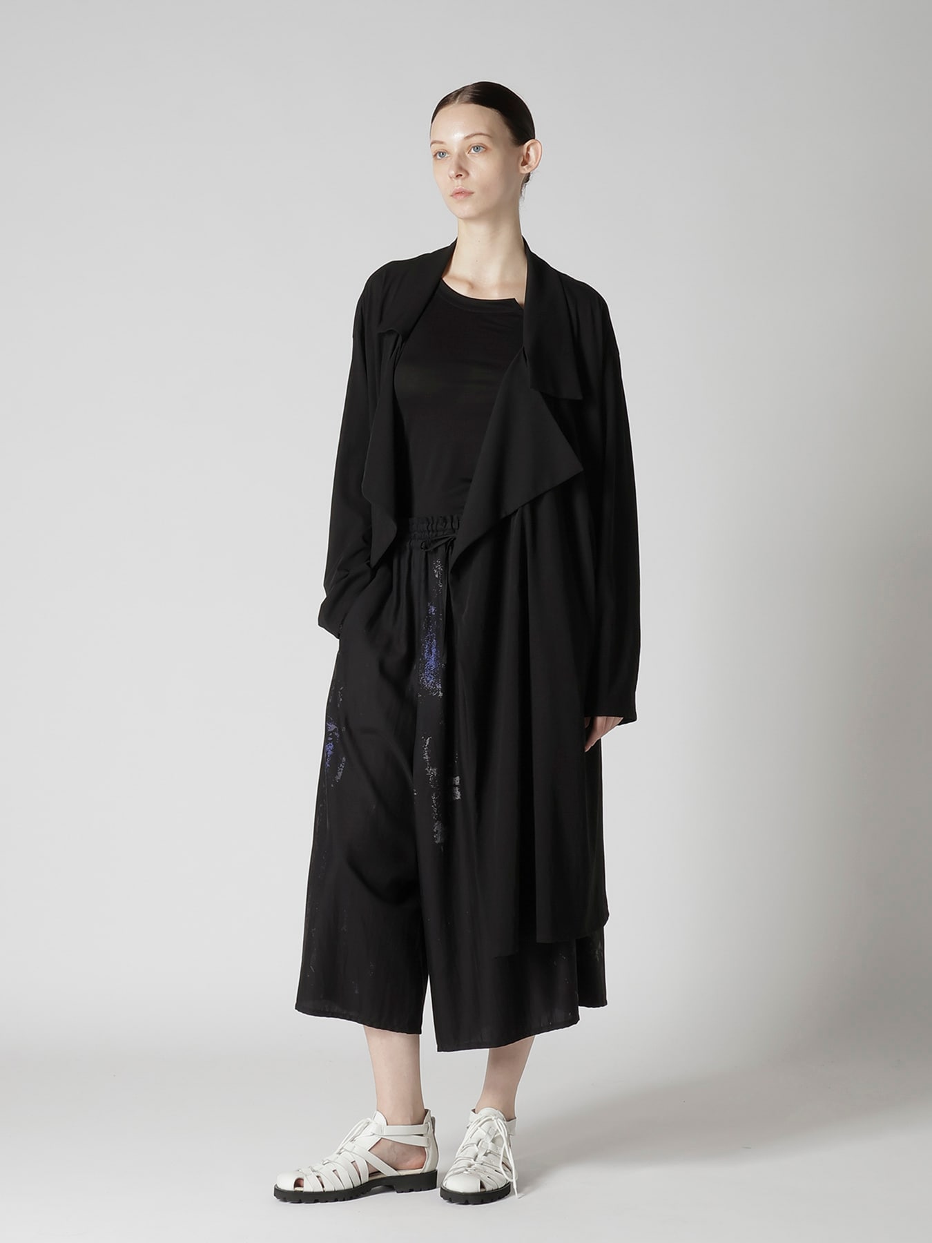 CUPRO/DUNGAREE ASYMMETRIC GATHERED PANTS