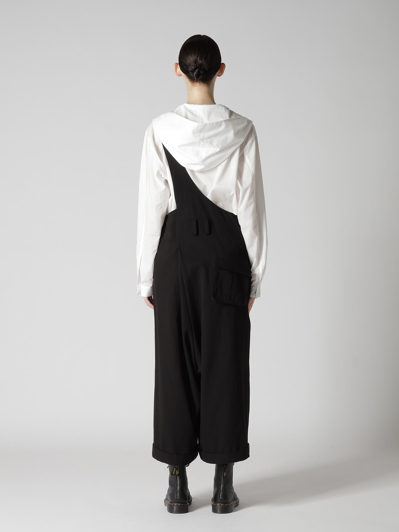 COTTON FLAX GABARDINE CENTER TUCK PANTS