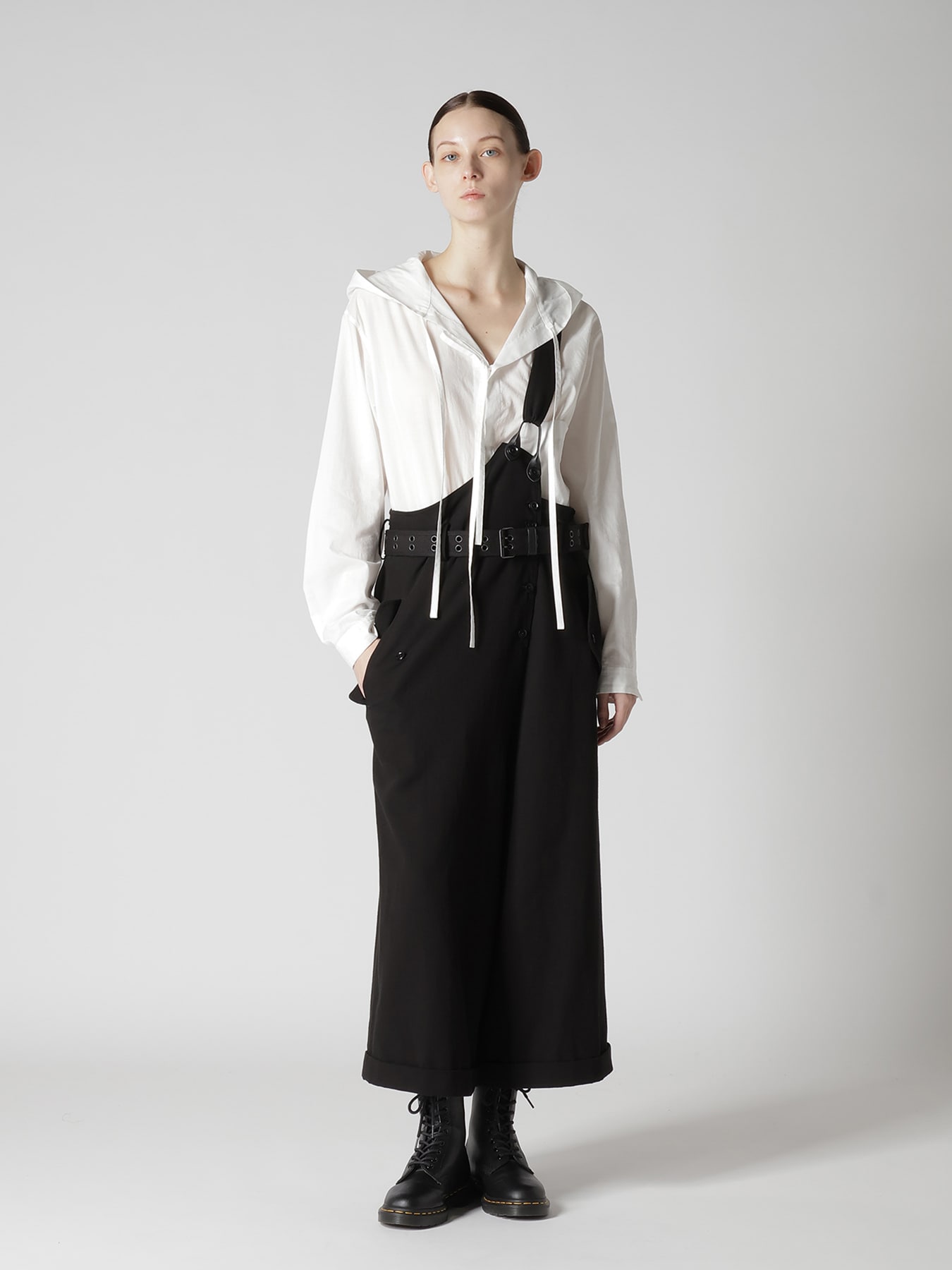 COTTON FLAX GABARDINE CENTER TUCK PANTS