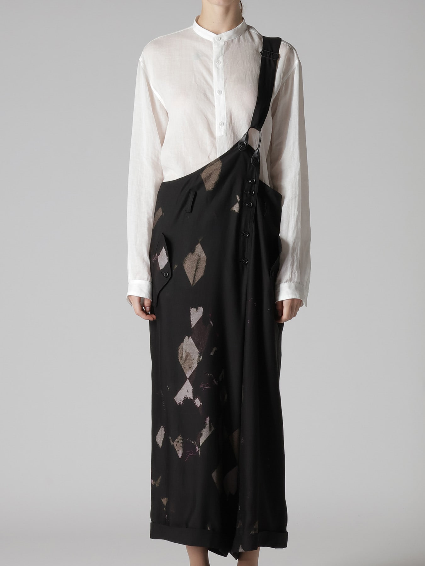 DIAMOND PATTERN CUPRO DUNGAREE PANTS