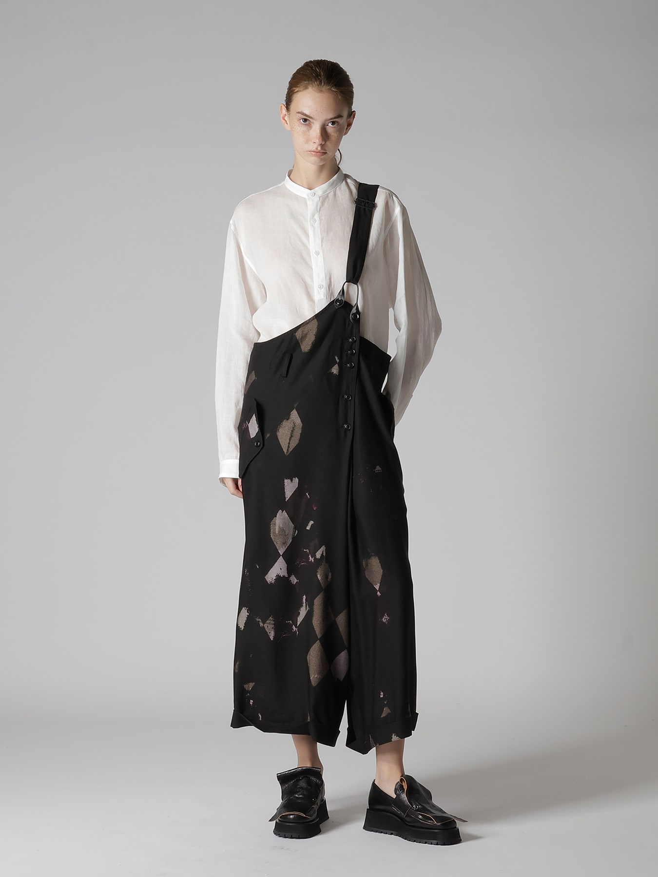 DIAMOND PATTERN CUPRO DUNGAREE PANTS