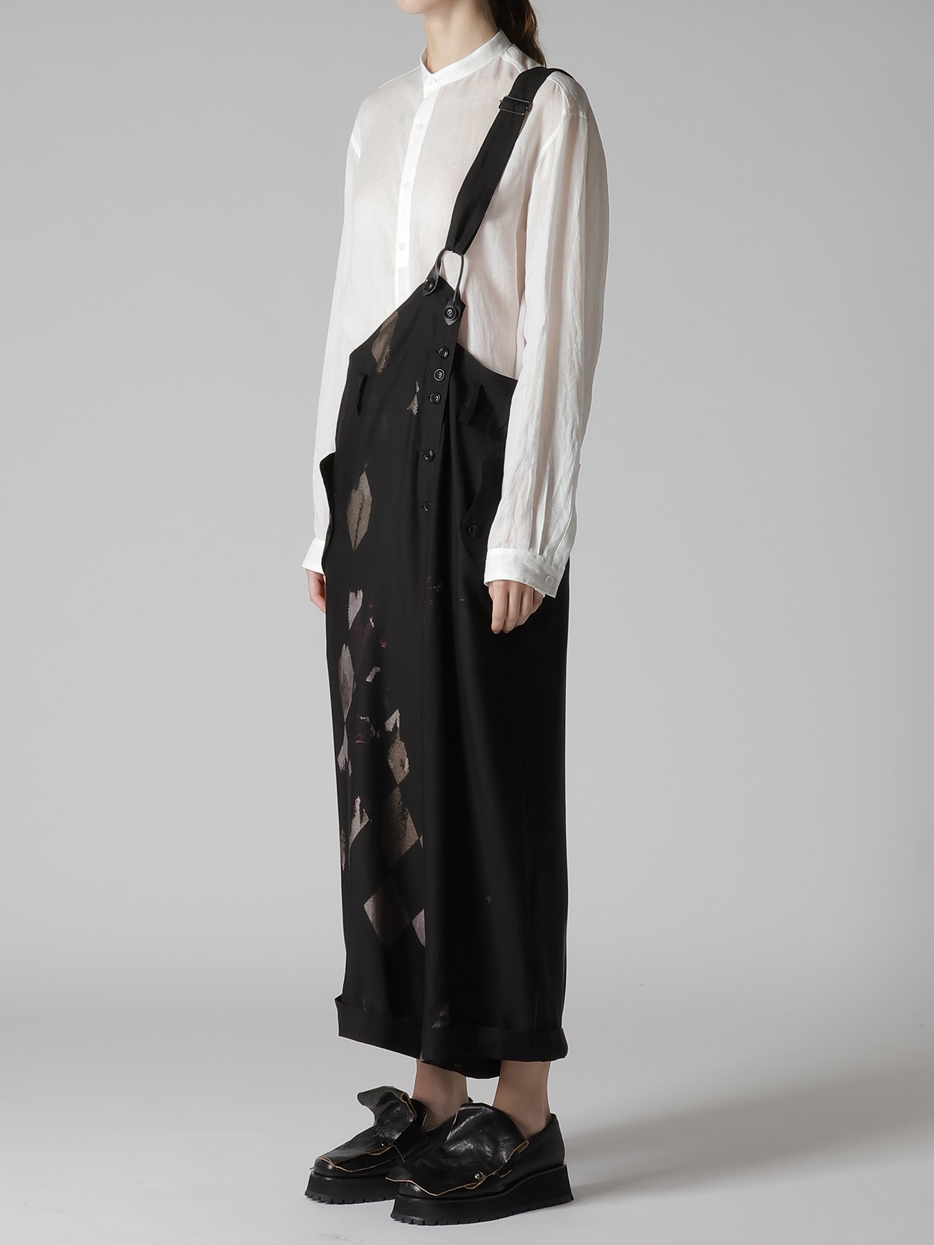 DIAMOND PATTERN CUPRO DUNGAREE PANTS