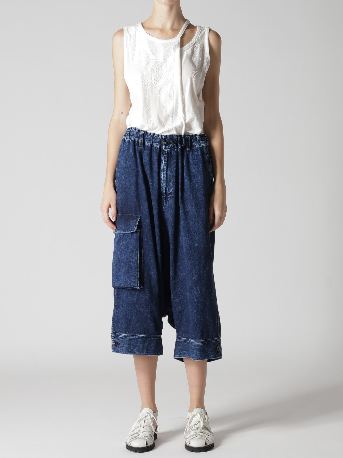 8OZ DENIM CHEMICAL WASH HEM CUFFS SAROUEL PANTS