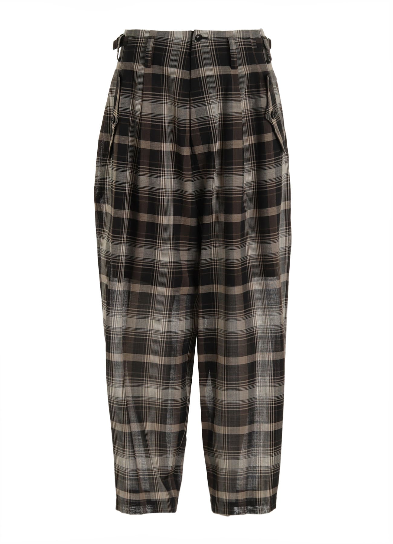 W/PE VOILE PLAID TUCK WIDE PANTS