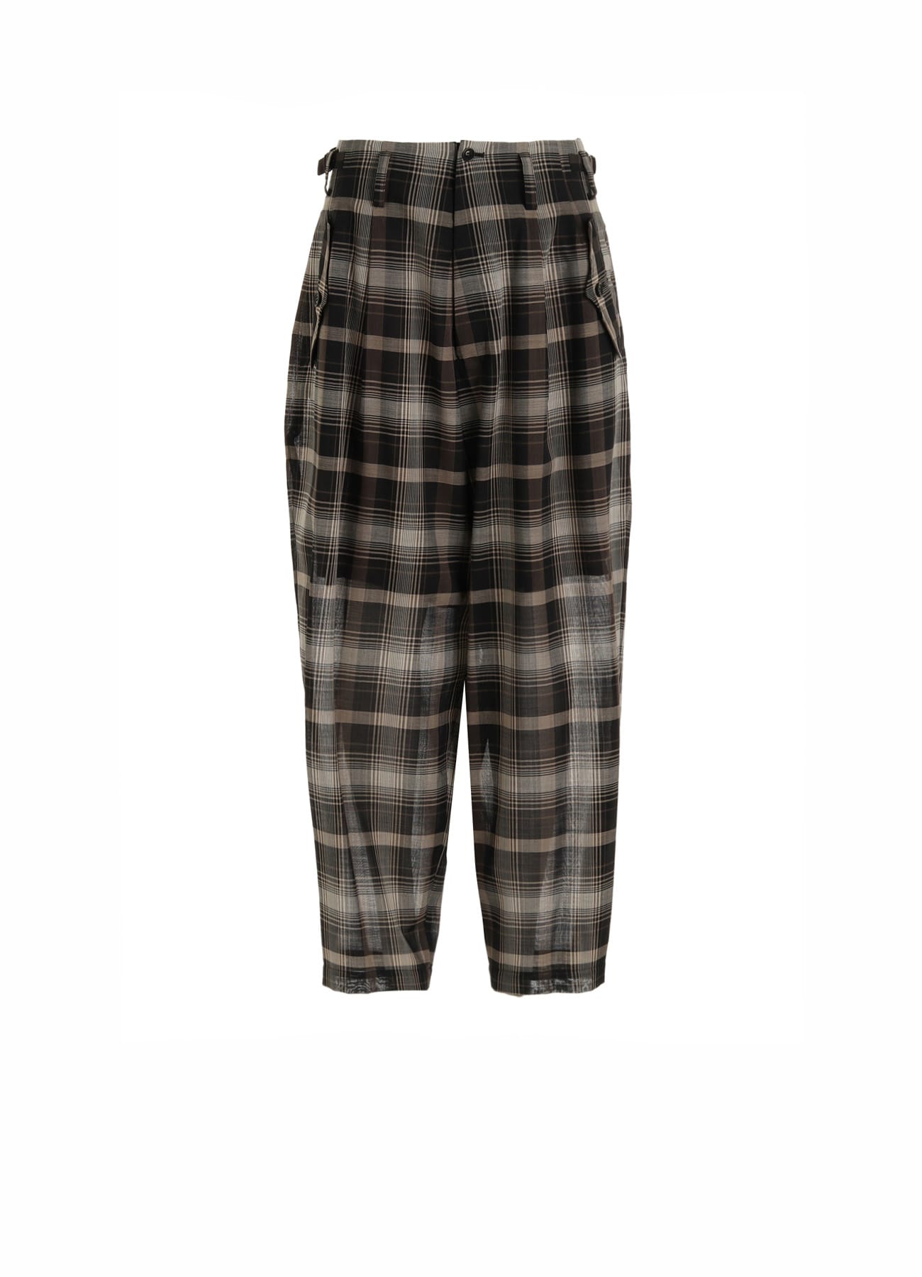 W/PE VOILE PLAID TUCK WIDE PANTS