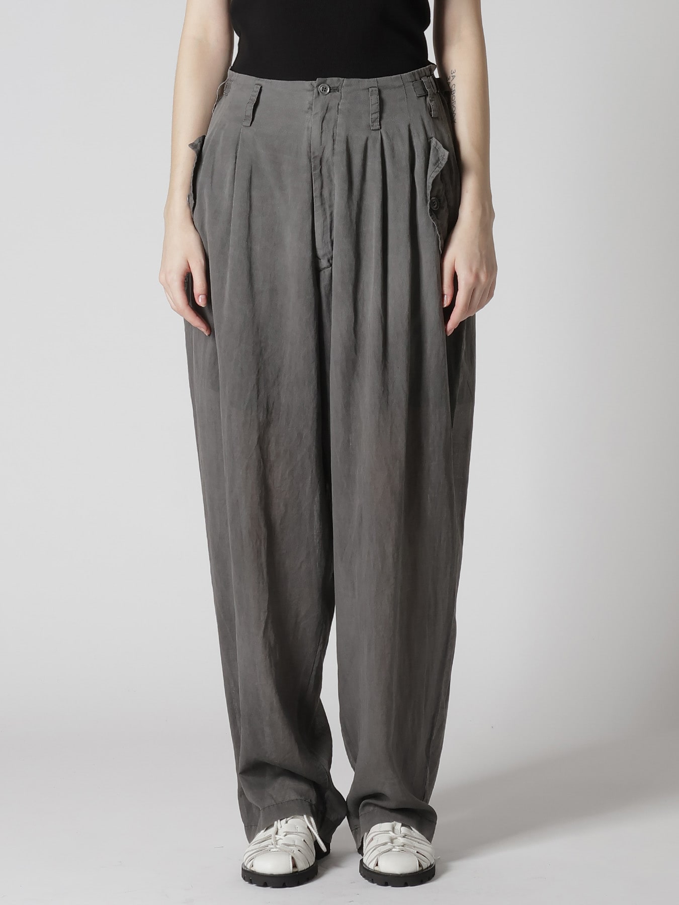 CUPRO/COTTON GARMENT DYED 2 TUCK WIDE PANTS