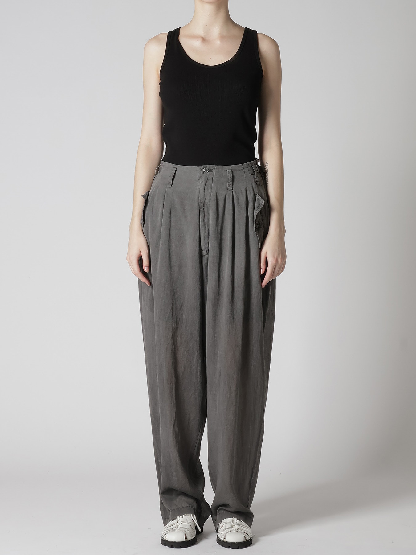 CUPRO/COTTON GARMENT DYED 2 TUCK WIDE PANTS