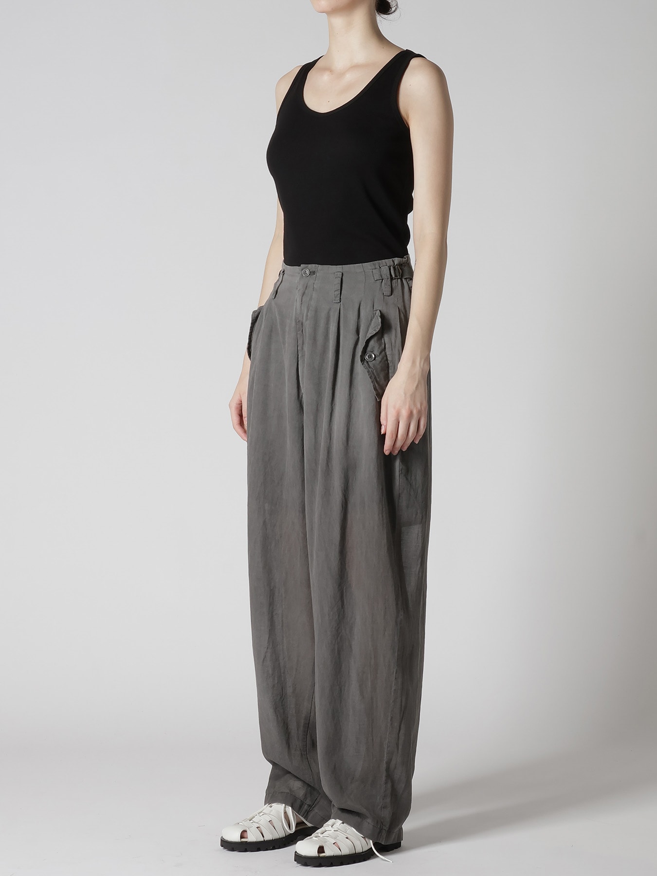 CUPRO/COTTON GARMENT DYED 2 TUCK WIDE PANTS
