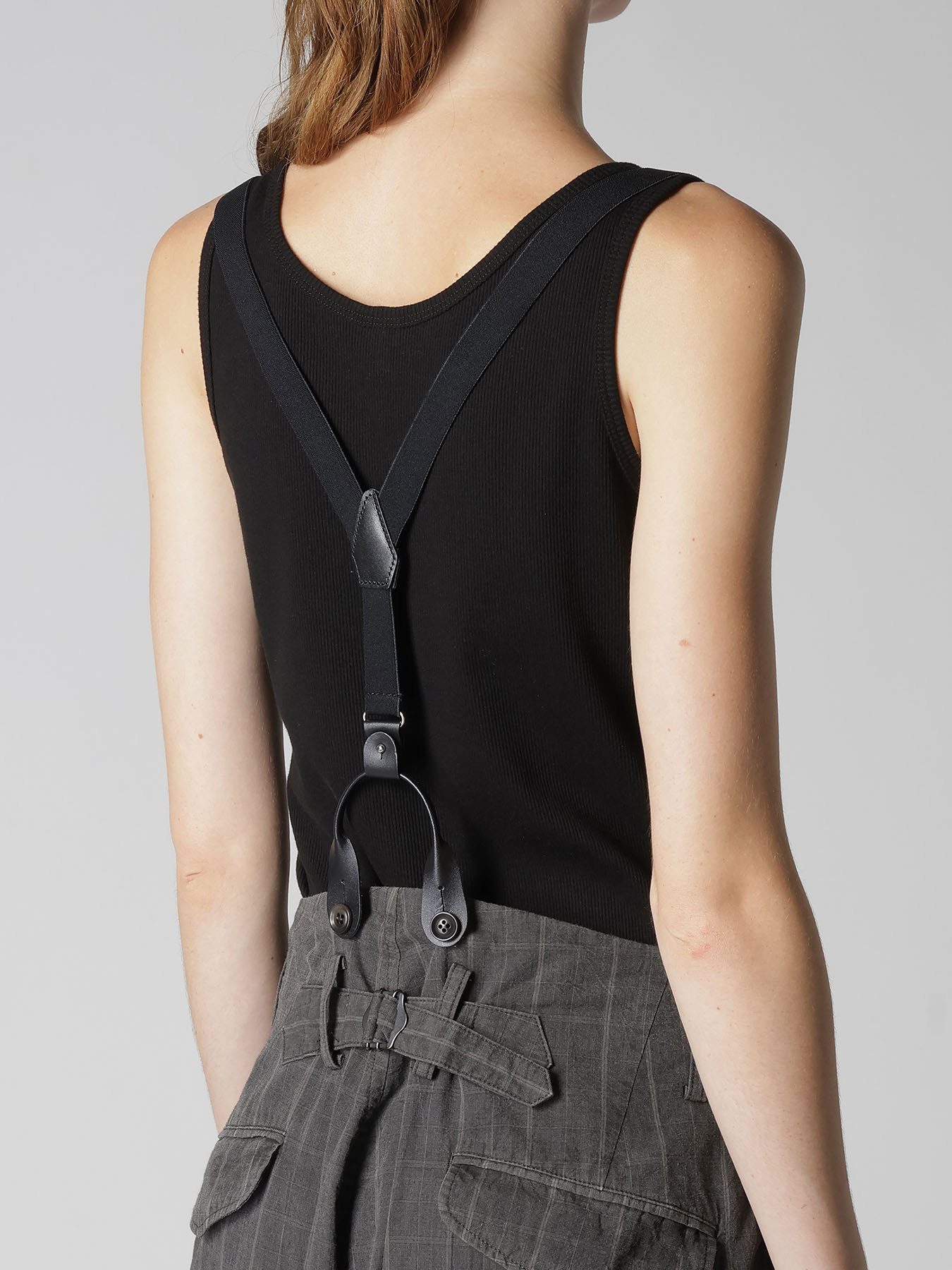 COTTON PLAID SUSPENDER PANTS