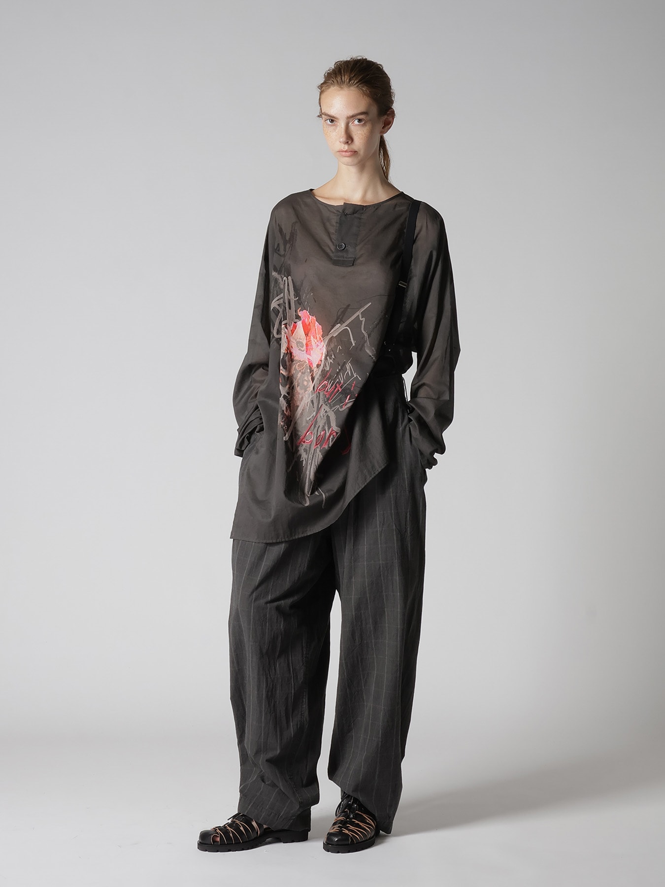 COTTON PLAID SUSPENDER PANTS