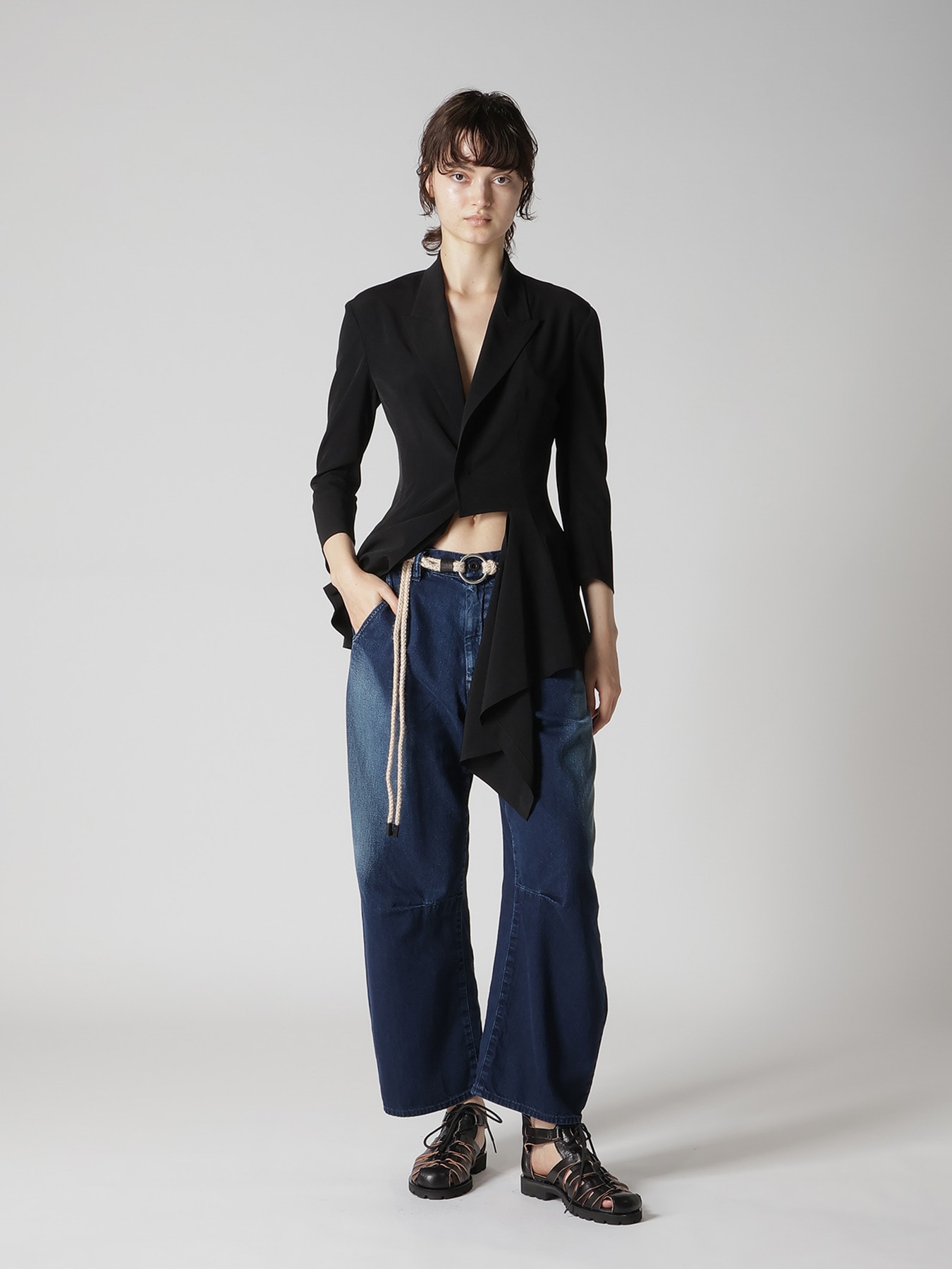 8OZ SPOTTED DENIM WIDE PANTS WITH GUSSET