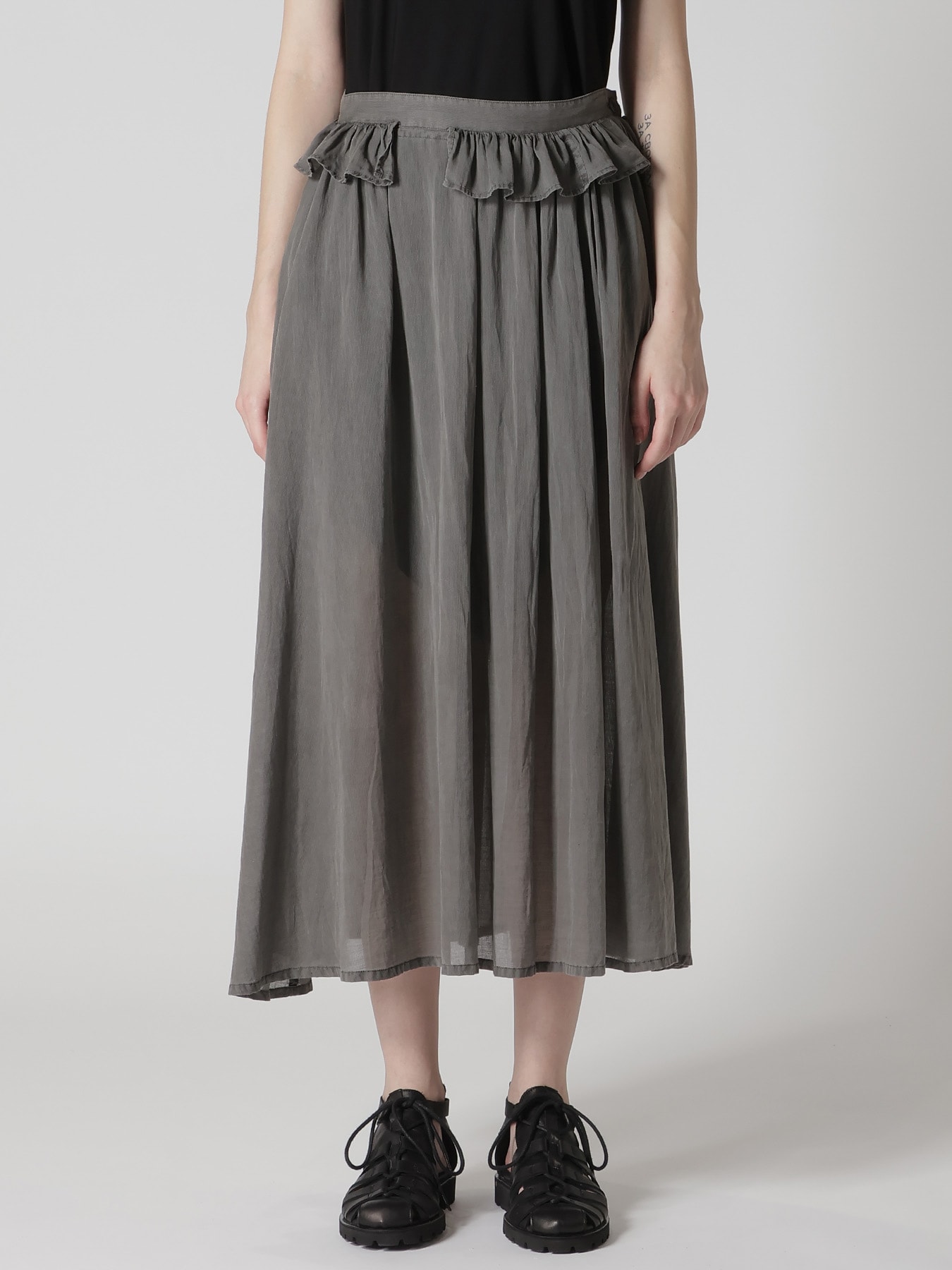 CUPRO/COTTON GARMENT DYED GATHER SKIRT