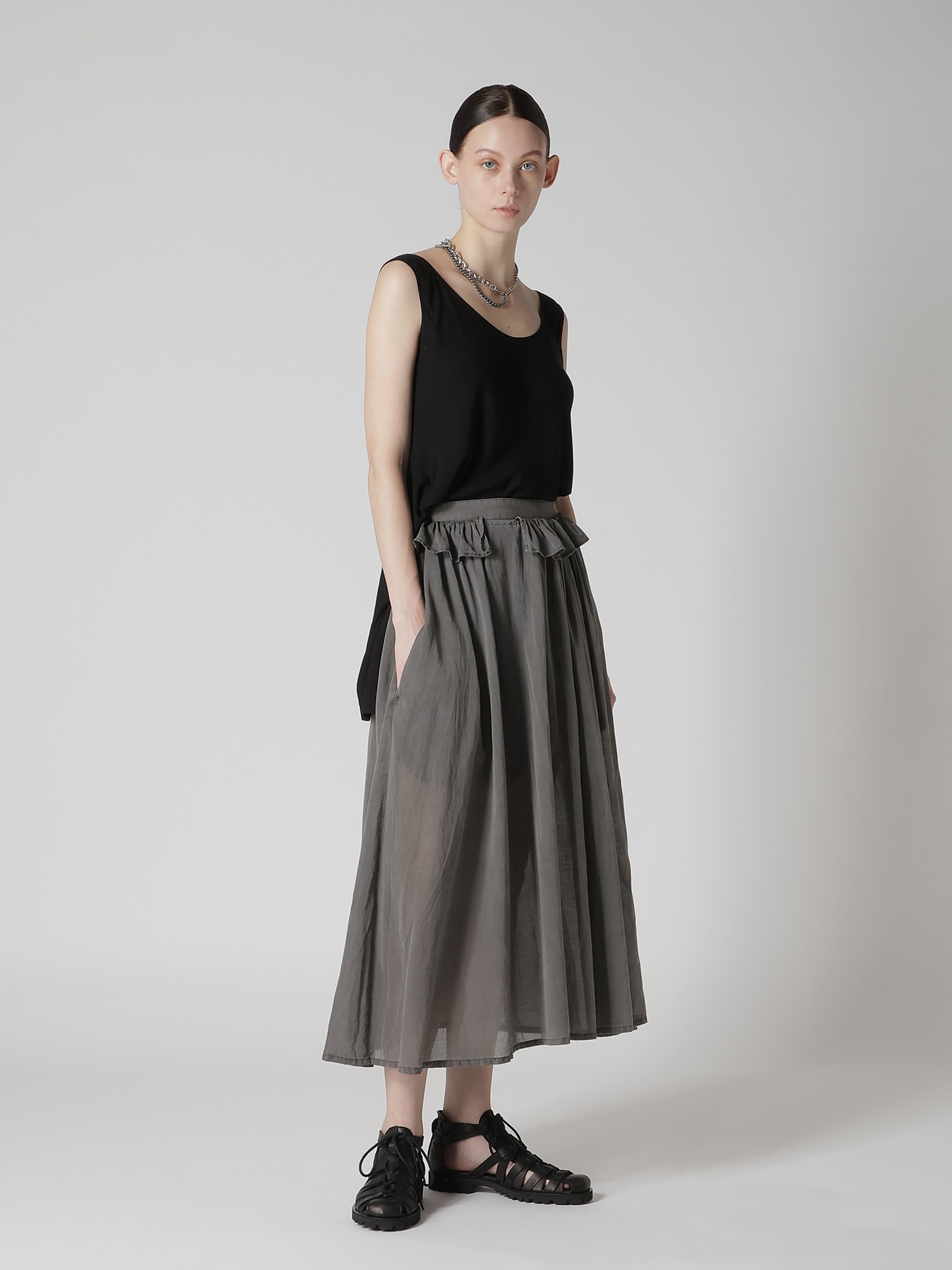 CUPRO/COTTON GARMENT DYED GATHER SKIRT