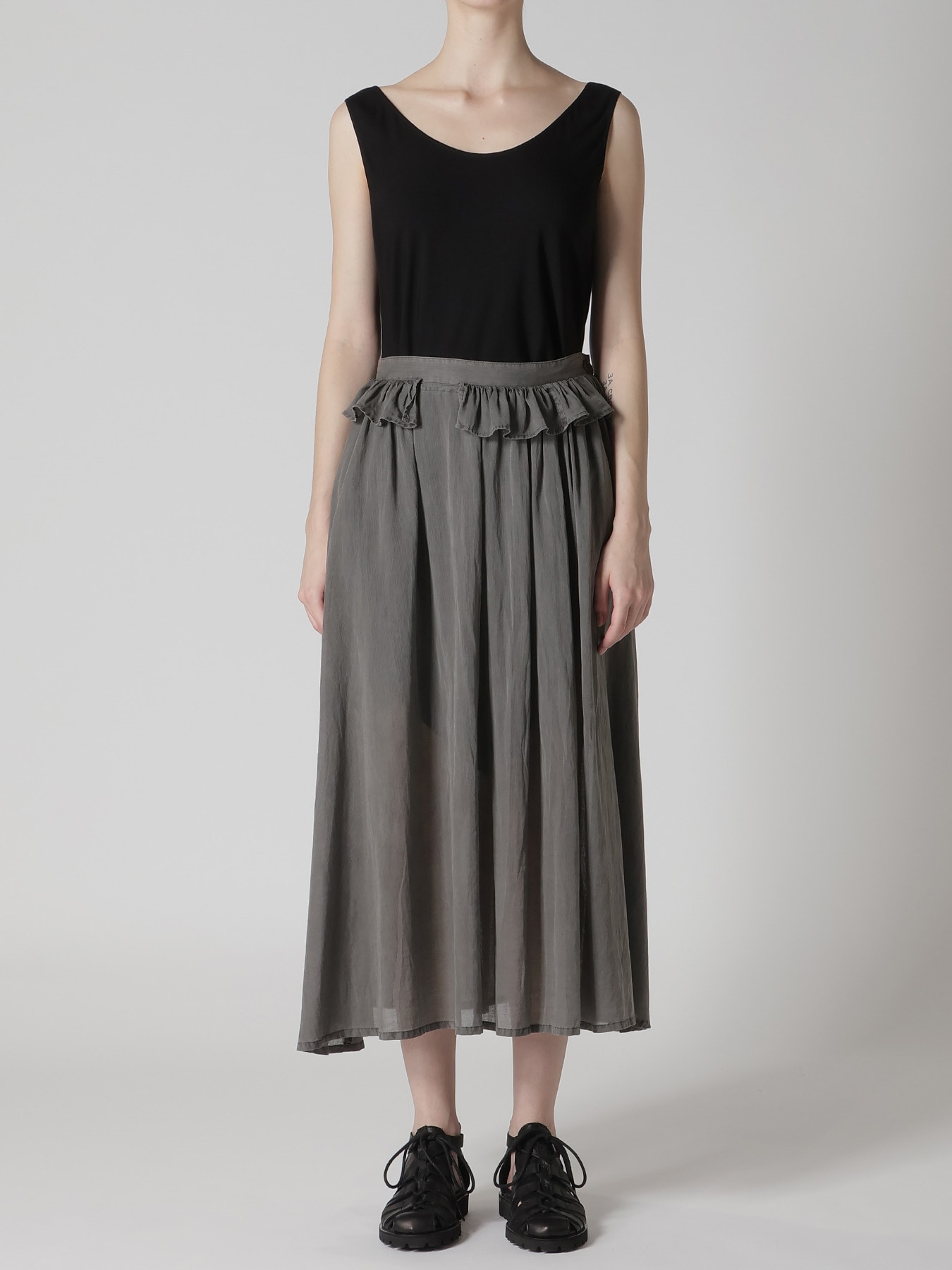 CUPRO/COTTON GARMENT DYED GATHER SKIRT