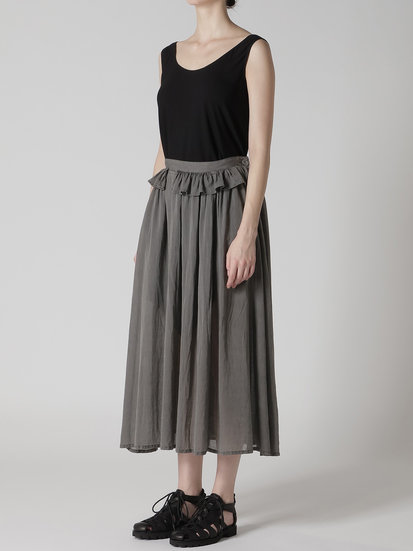 CUPRO/COTTON GARMENT DYED GATHER SKIRT