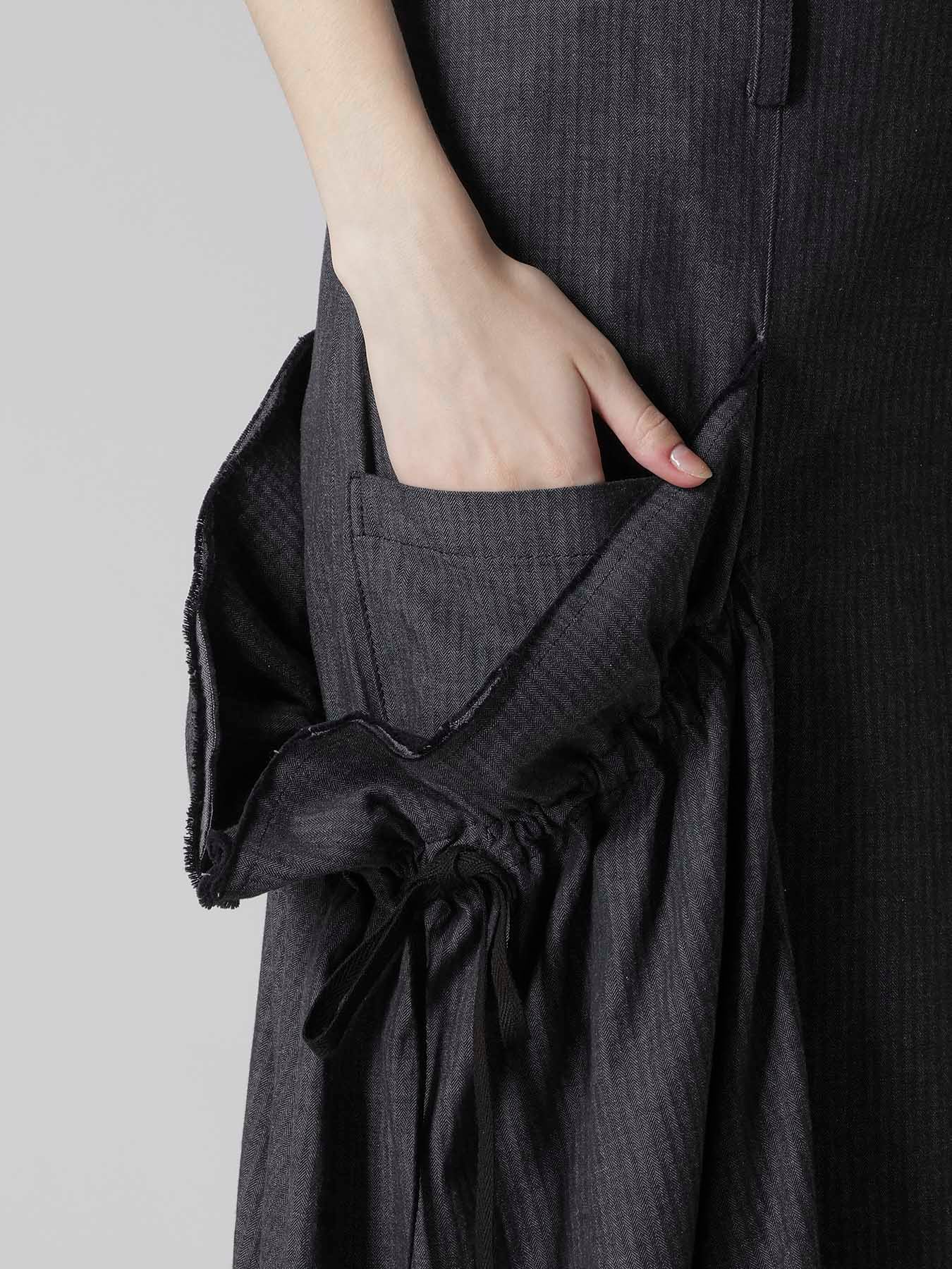 HERRINGBONE DENIM RIGHT SIDE GATHER SKIRT