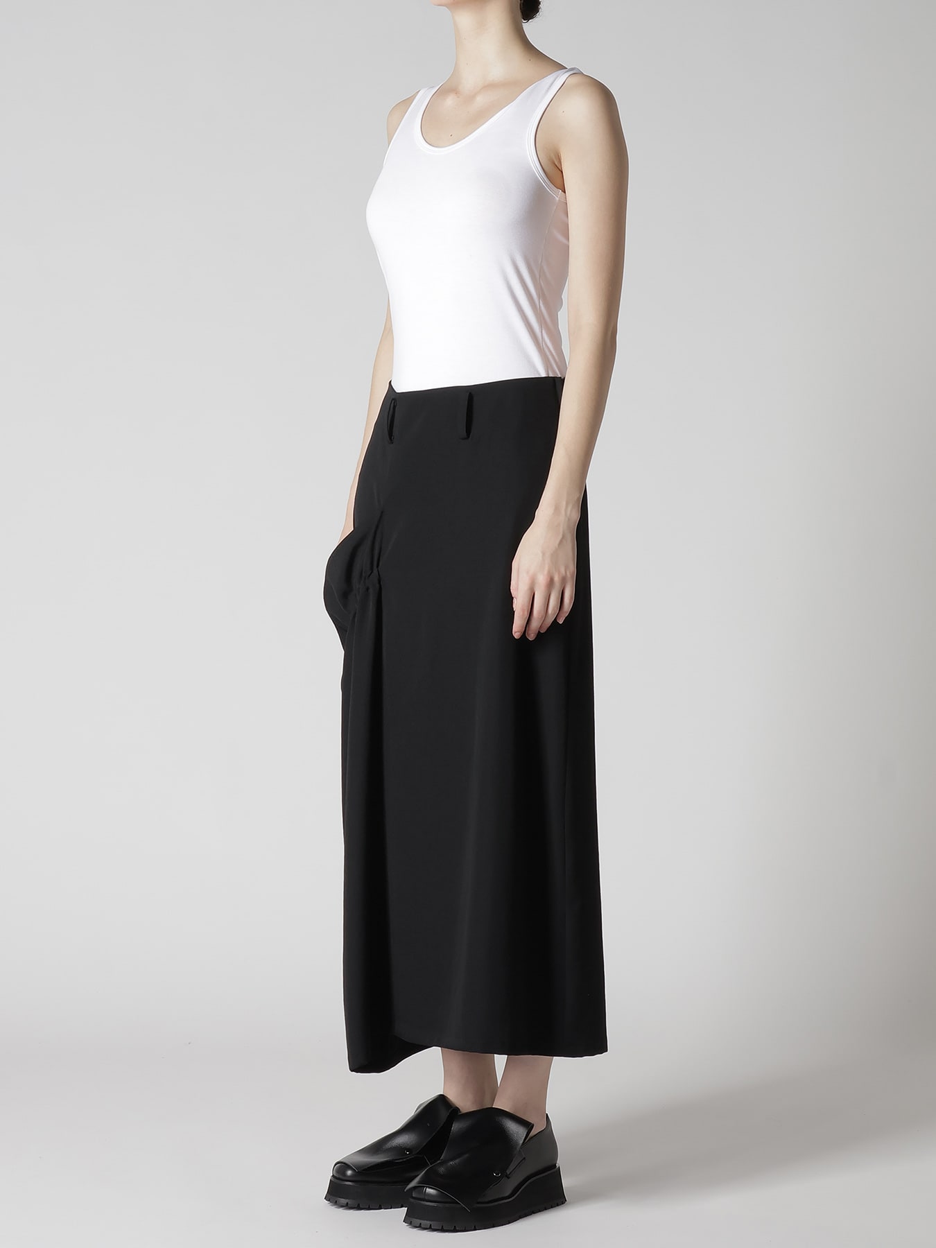 WOOL GABARDINE SIDE GATHERED SKIRT