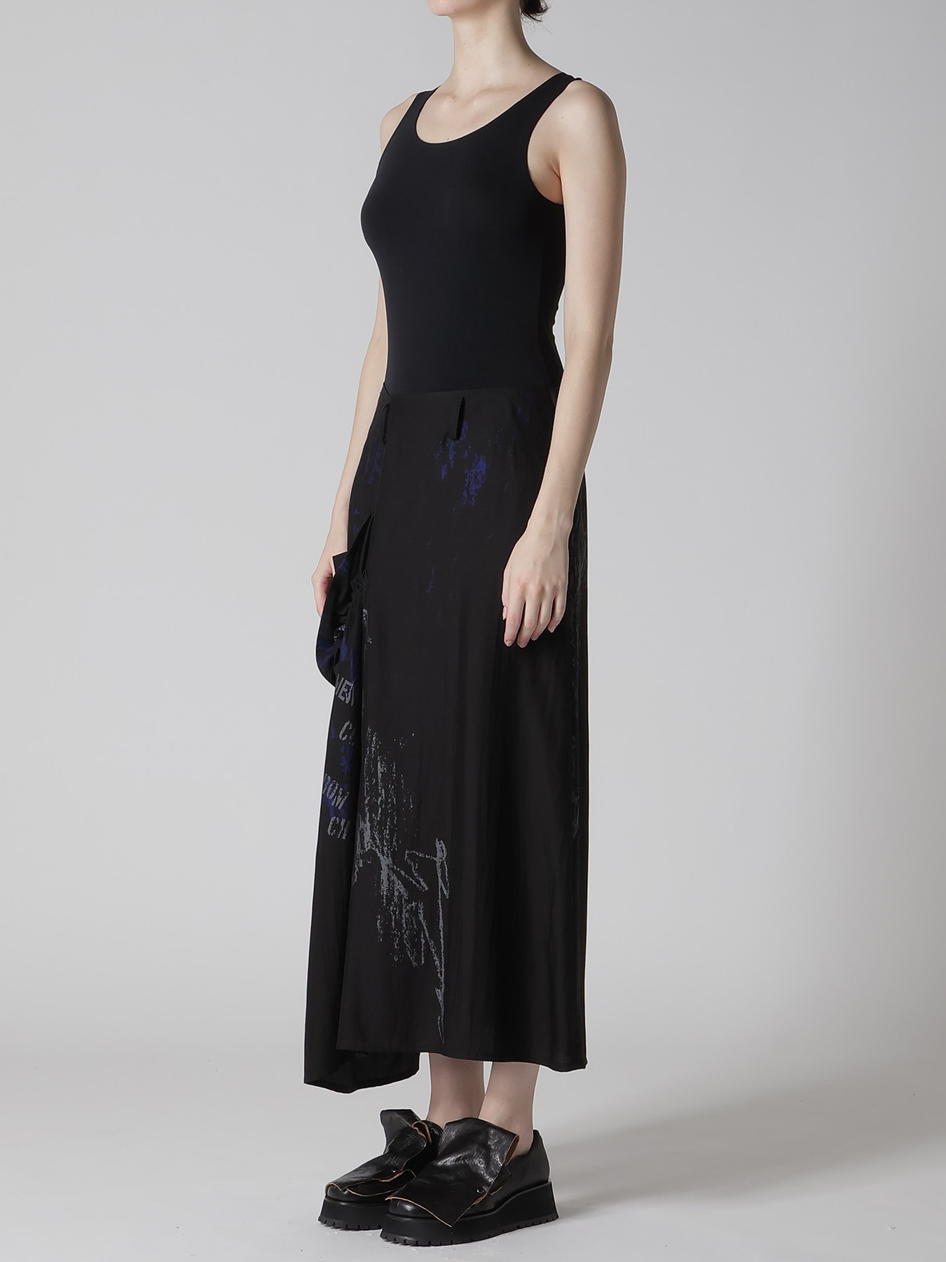 CUPRO/DUNGAREE TWILL GATHER SKIRT