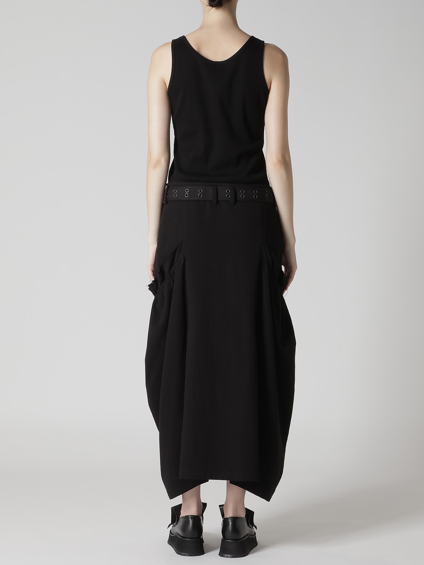 COTTON FLAX GABARDINE GATHER CLOTH SKIRT