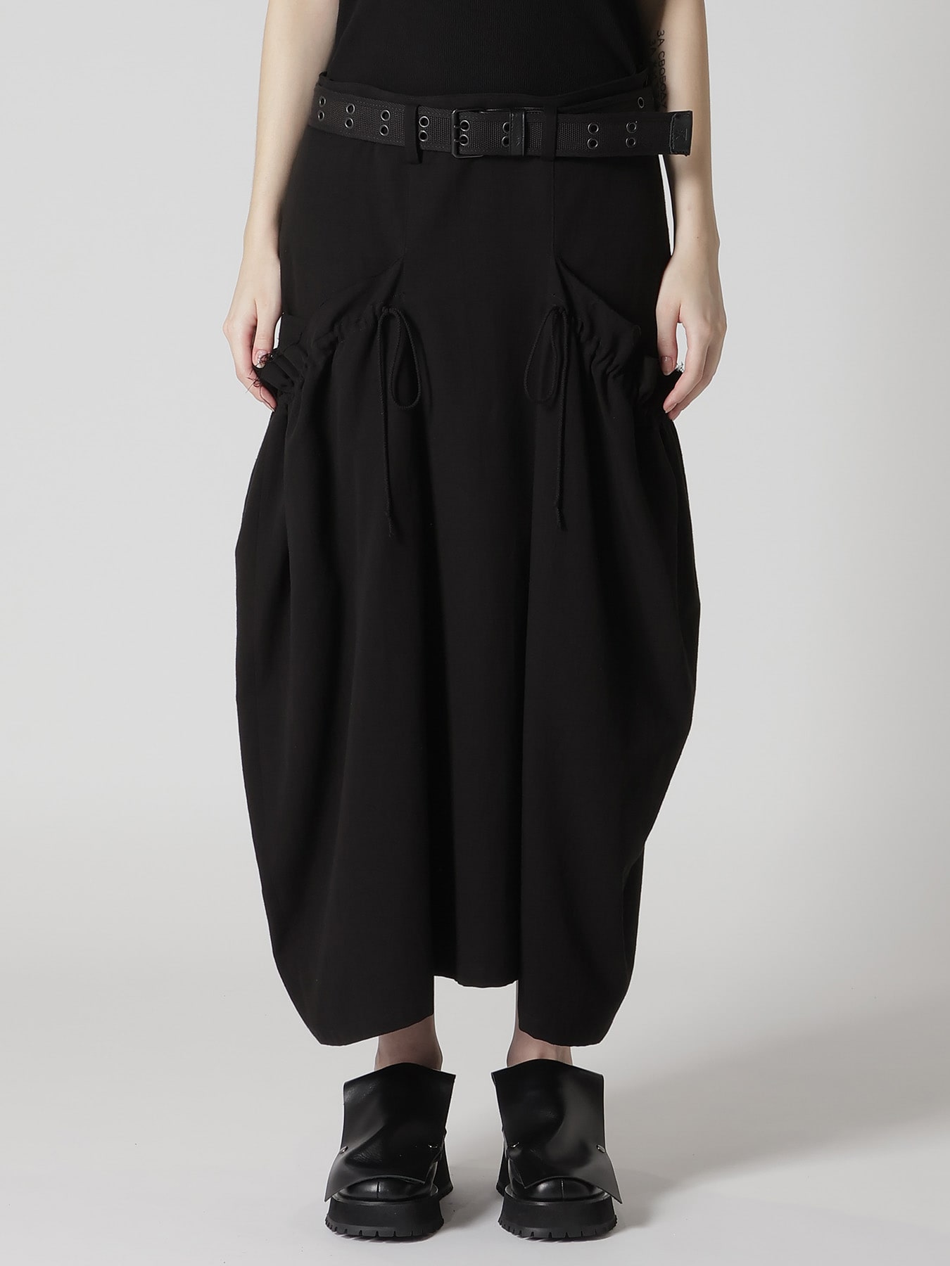 COTTON FLAX GABARDINE GATHER CLOTH SKIRT