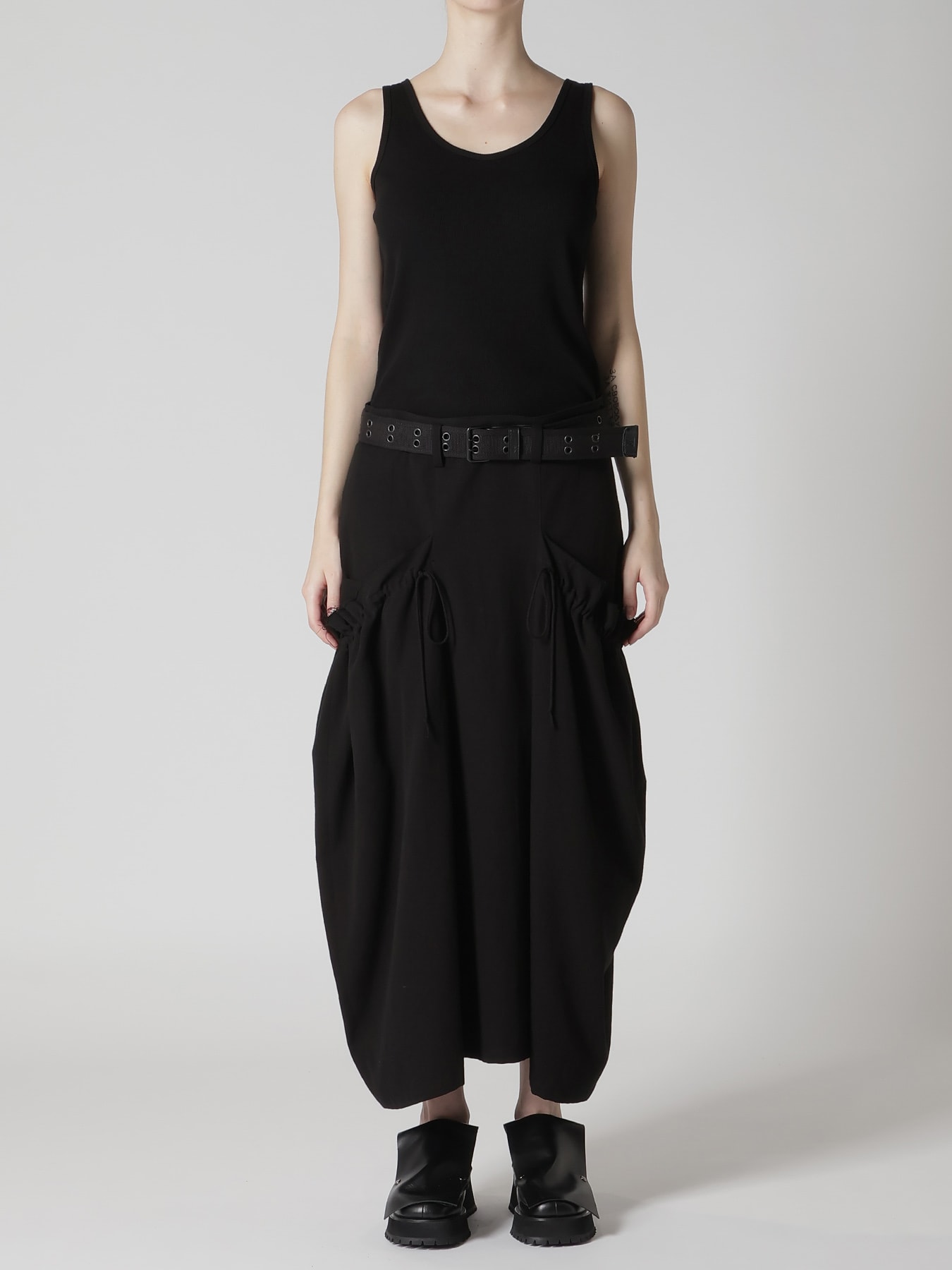 COTTON FLAX GABARDINE GATHER CLOTH SKIRT