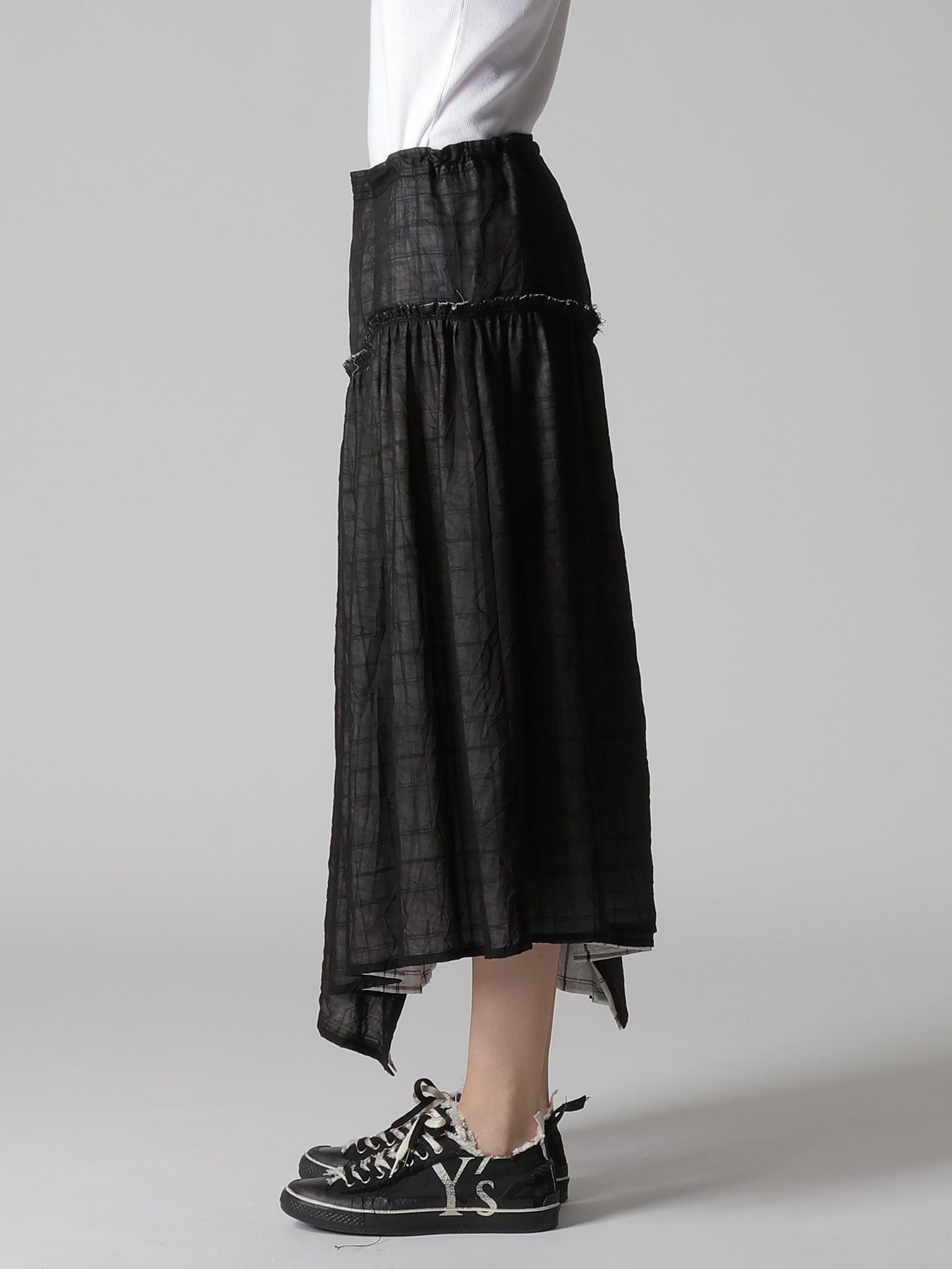 SHEER COTTON-LINEN PLAID LAYER SKIRT