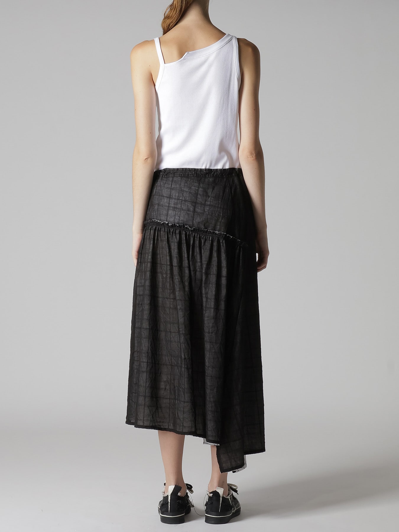 SHEER COTTON-LINEN PLAID LAYER SKIRT