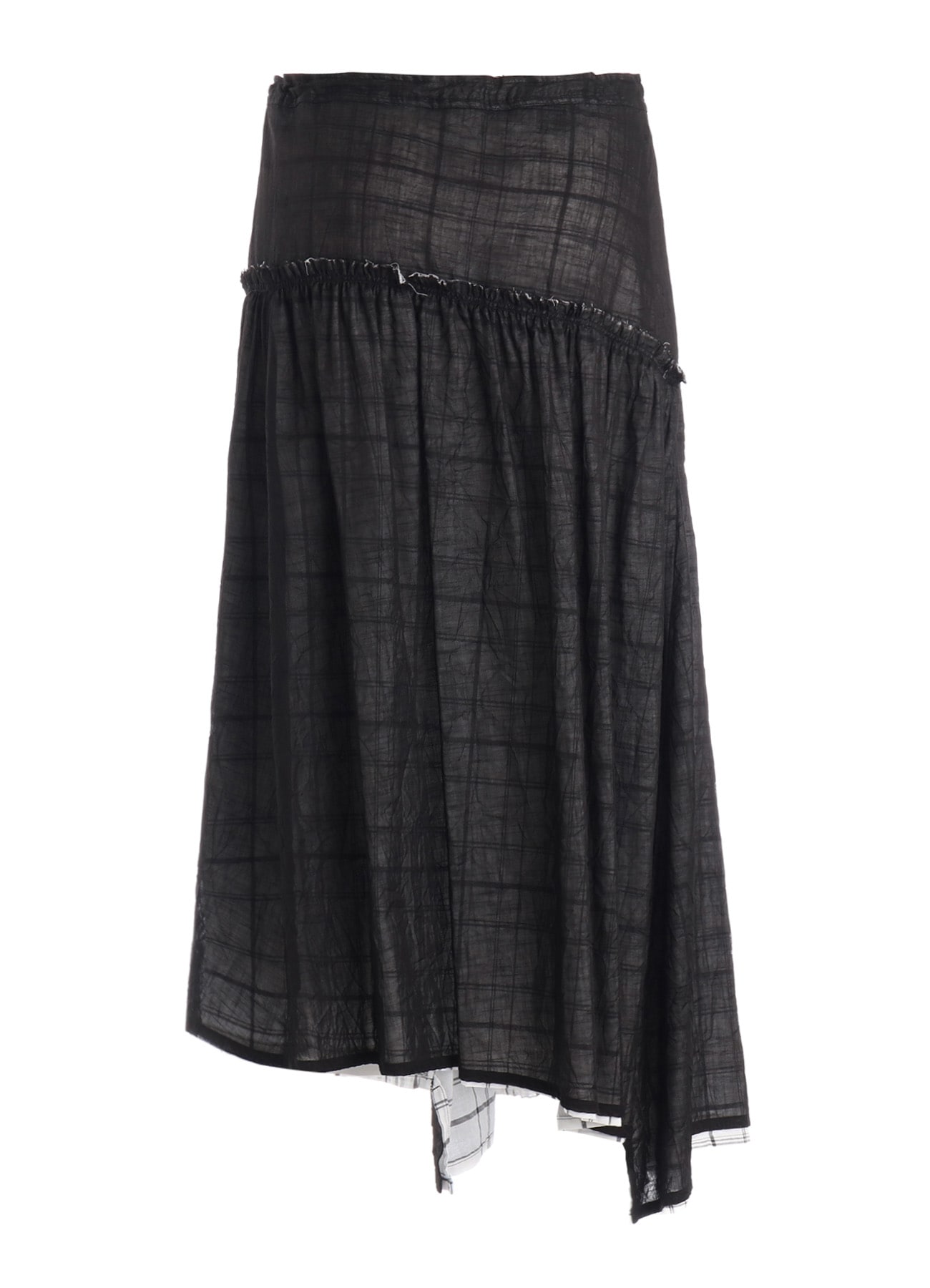 SHEER COTTON-LINEN PLAID LAYER SKIRT