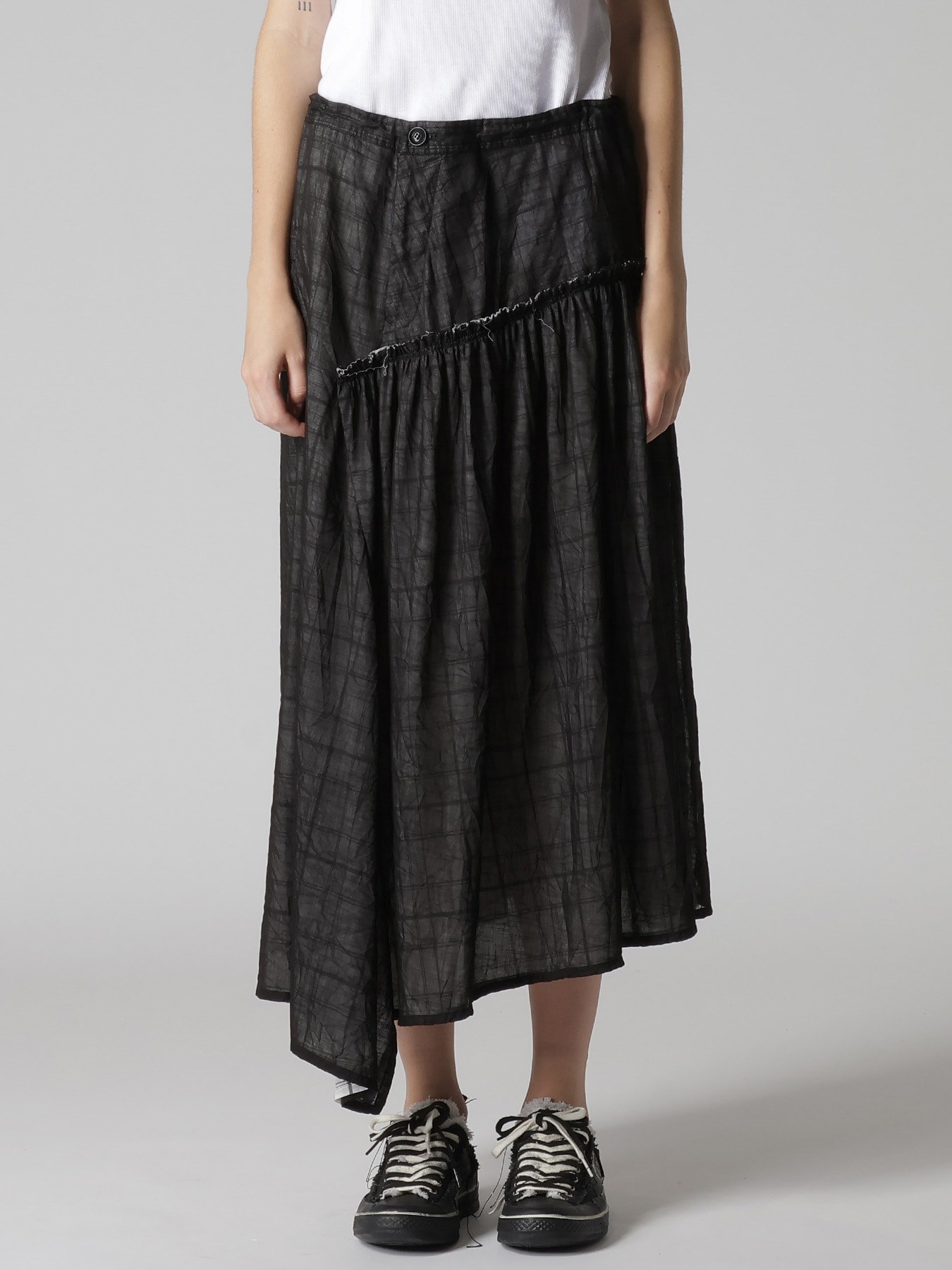 SHEER COTTON-LINEN PLAID LAYER SKIRT