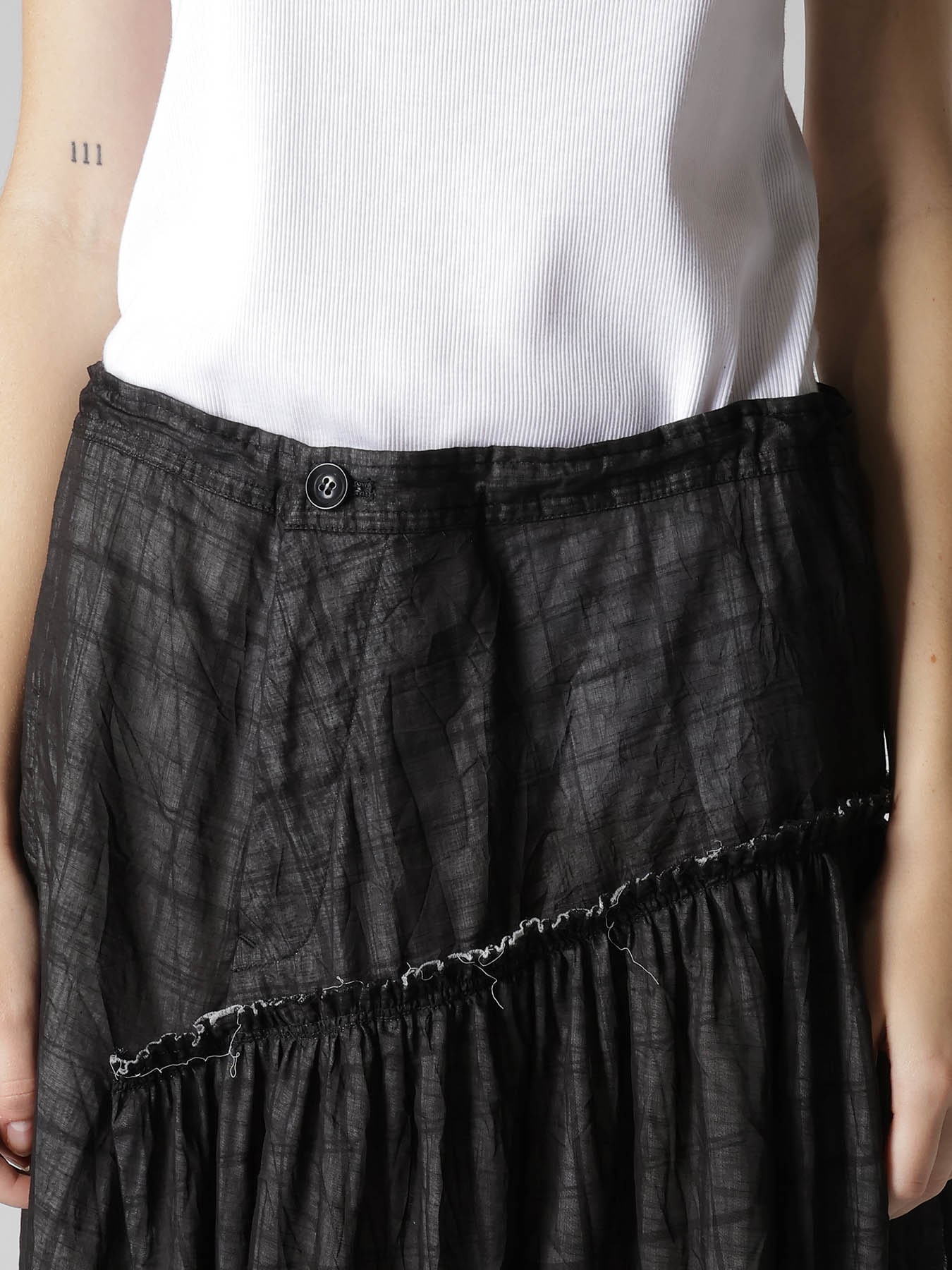 SHEER COTTON-LINEN PLAID LAYER SKIRT