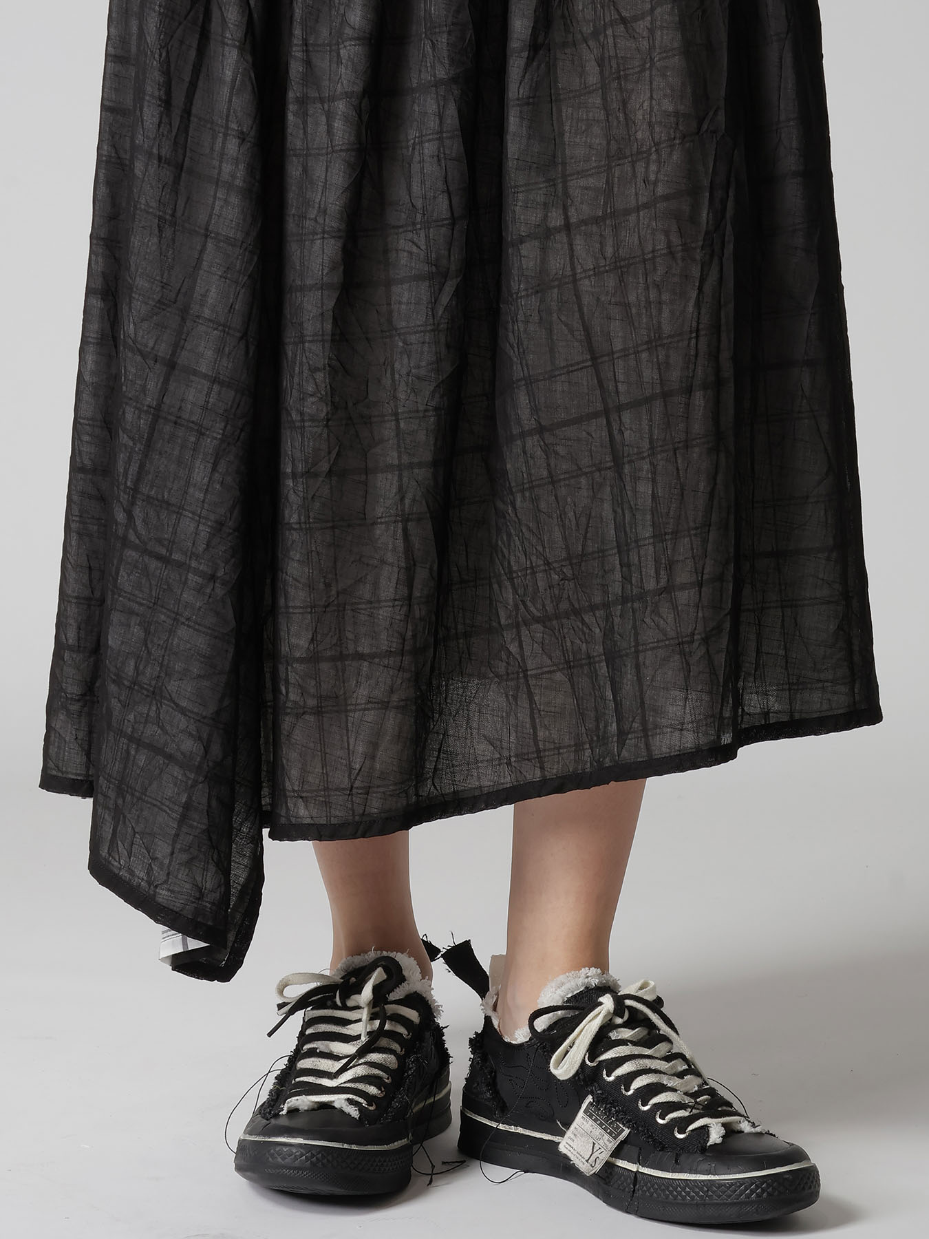 SHEER COTTON-LINEN PLAID LAYER SKIRT