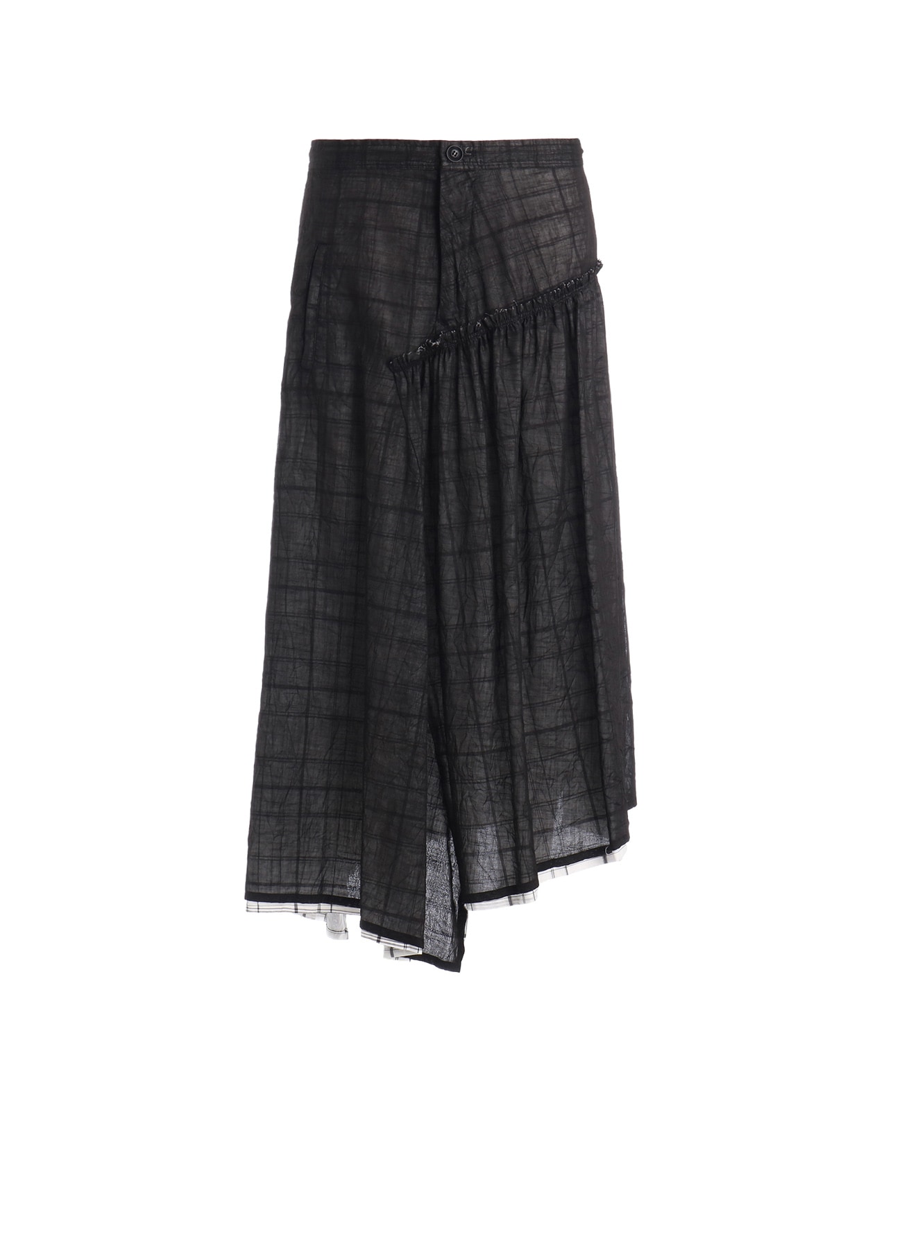 SHEER COTTON-LINEN PLAID LAYER SKIRT