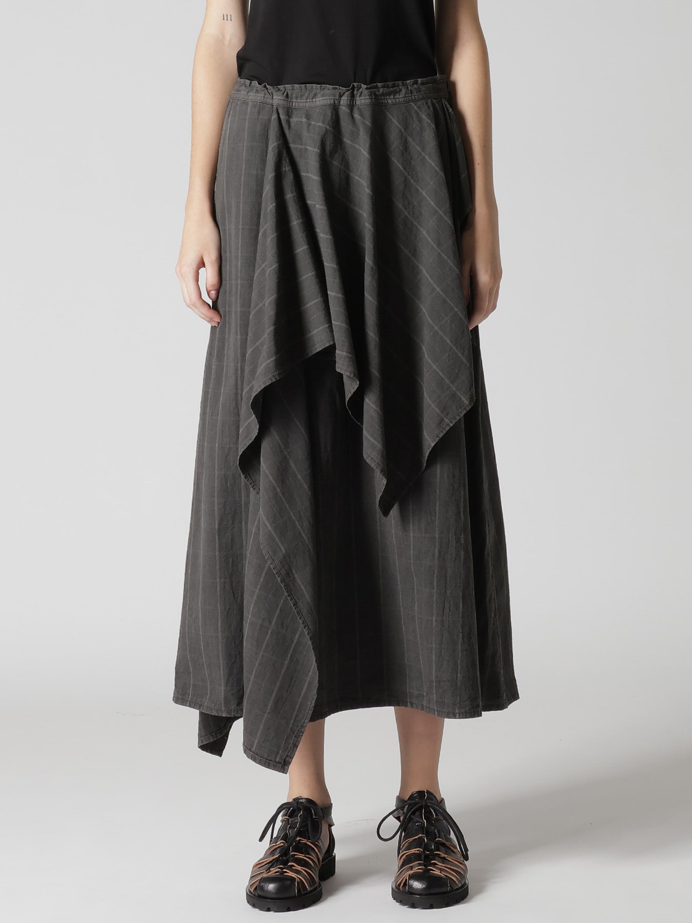 COTTON PLAID DRAPE SKIRT