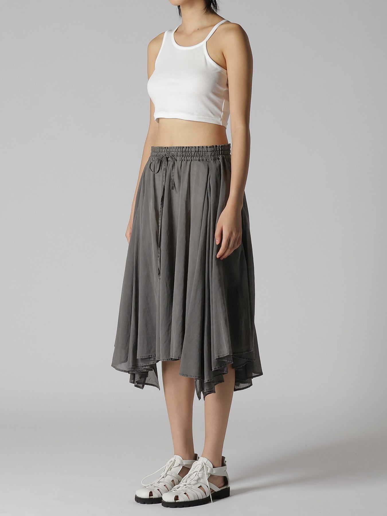 CUPRO/COTTON GARMENT DYED FLARE GATHER SKIRT