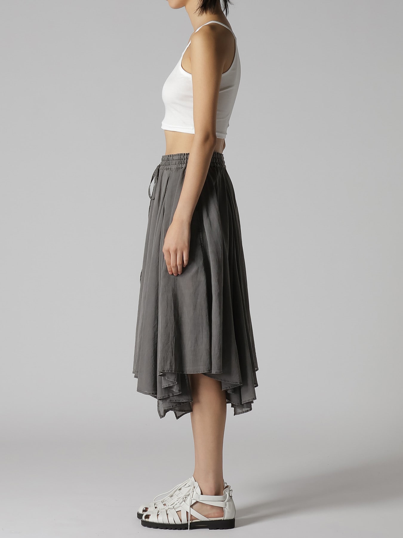 CUPRO/COTTON GARMENT DYED FLARE GATHER SKIRT