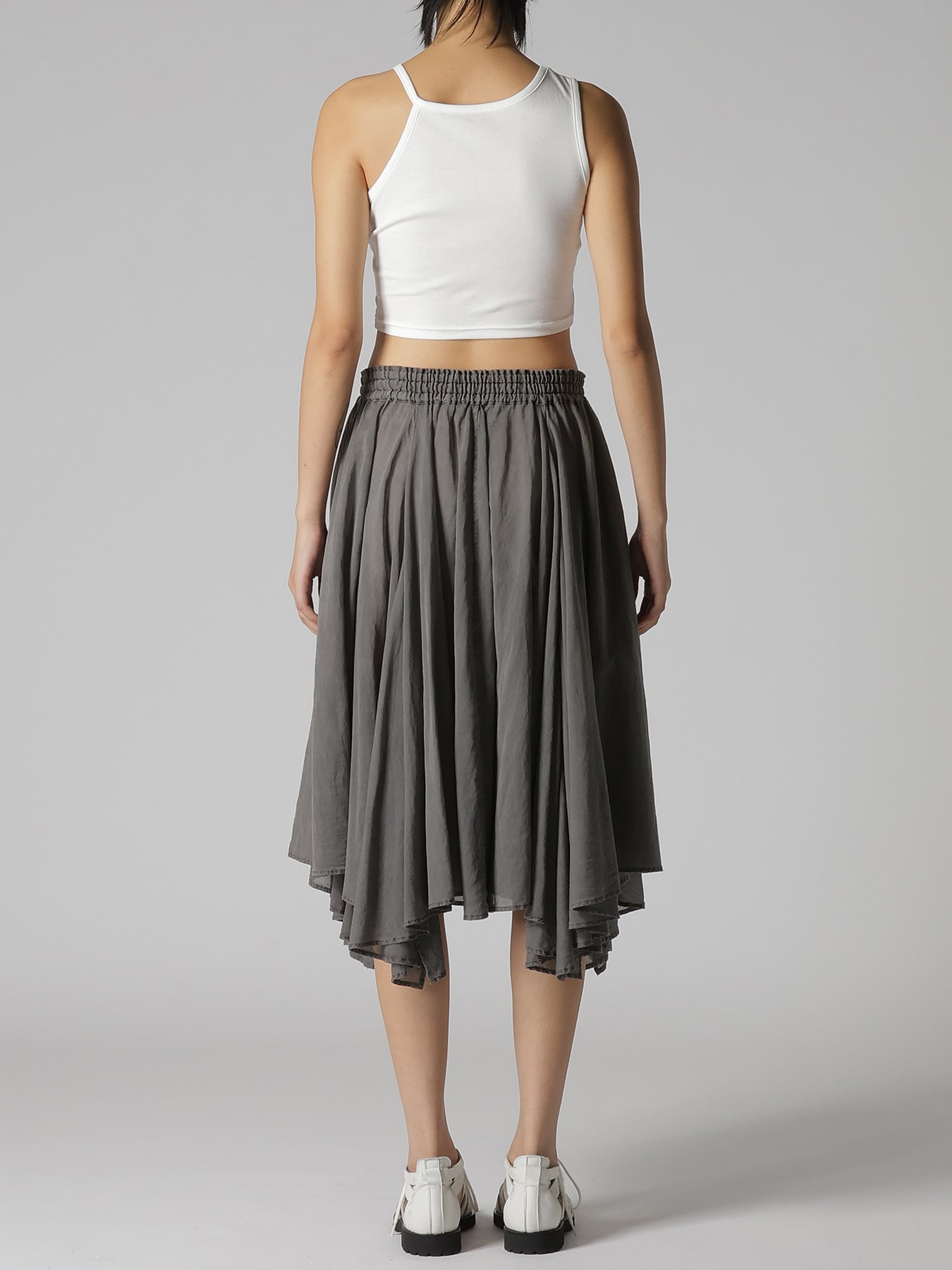 CUPRO/COTTON GARMENT DYED FLARE GATHER SKIRT