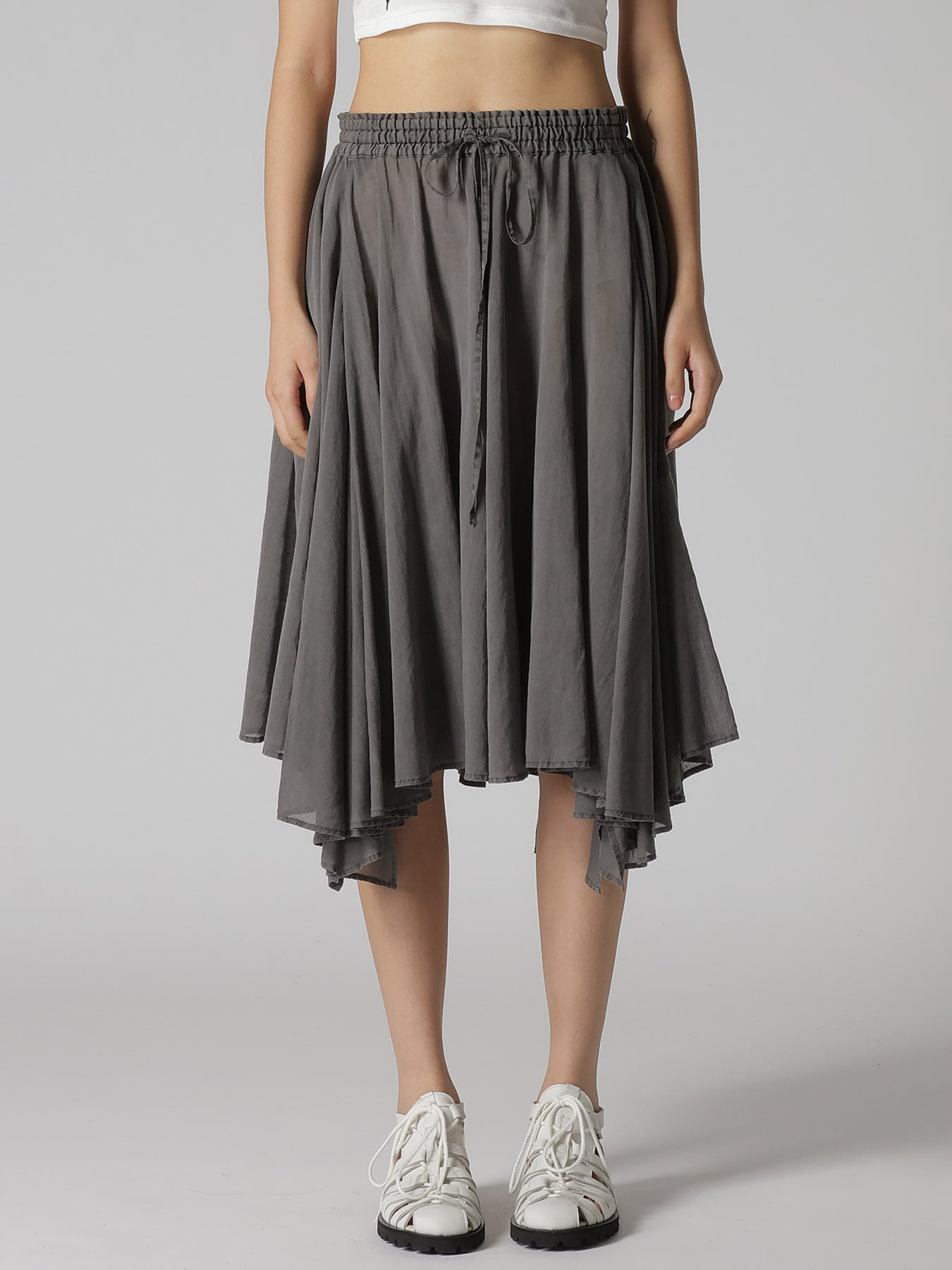 CUPRO/COTTON GARMENT DYED FLARE GATHER SKIRT