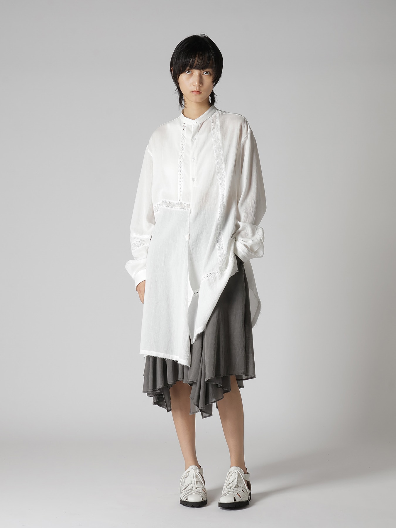 CUPRO/COTTON GARMENT DYED FLARE GATHER SKIRT